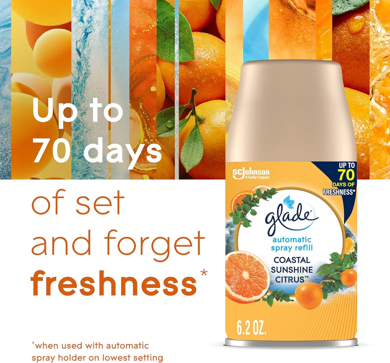 image:imageGlade Automatic Spray Air Freshener Refill Scented Air Freshener for Home and Bathroom Clean Linen 62 Oz 3 CountCoastal Sunshine Citrus