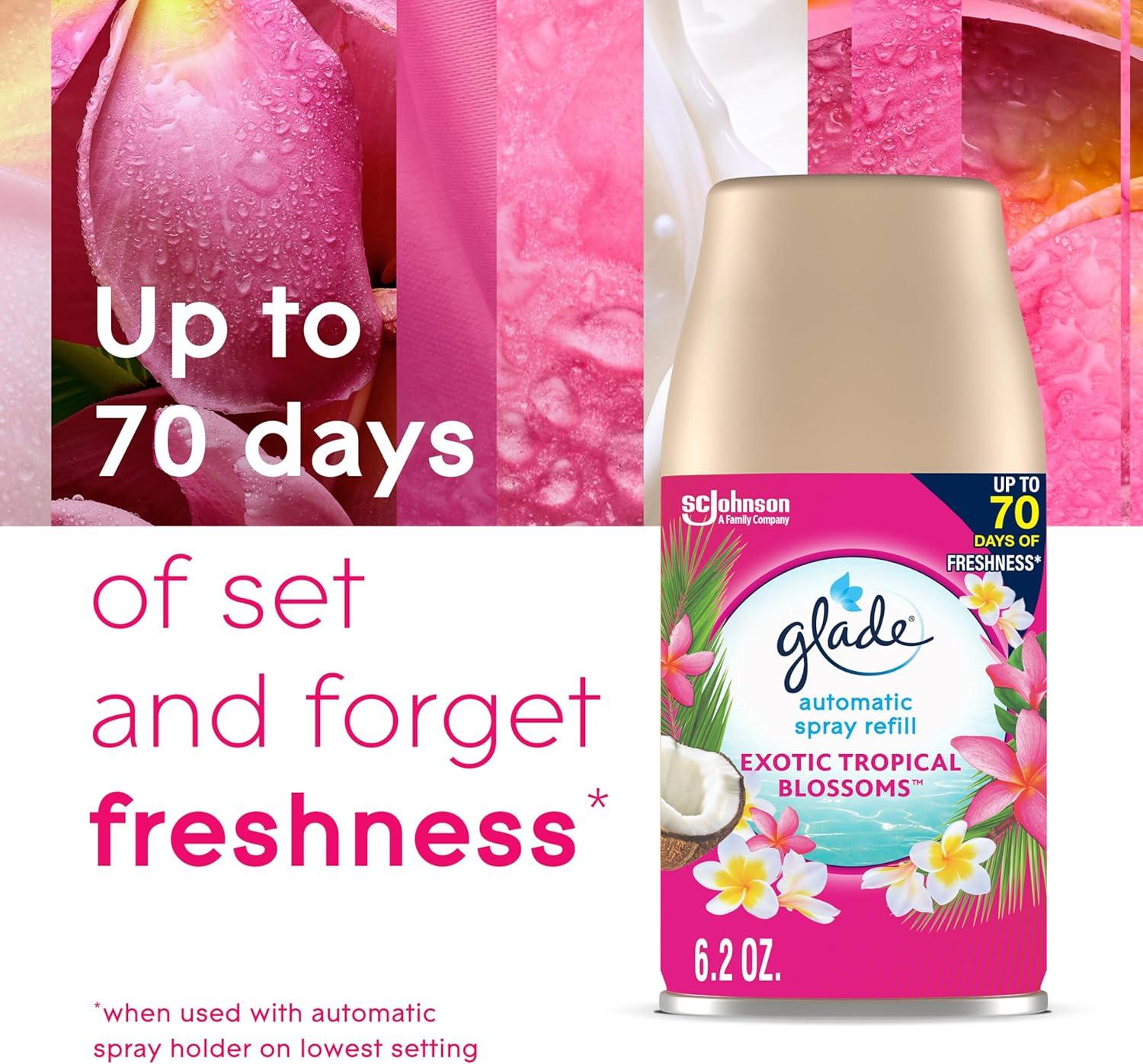image:imageGlade Automatic Spray Air Freshener Refill Scented Air Freshener for Home and Bathroom Clean Linen 62 Oz 3 CountExotic Tropical Blossoms