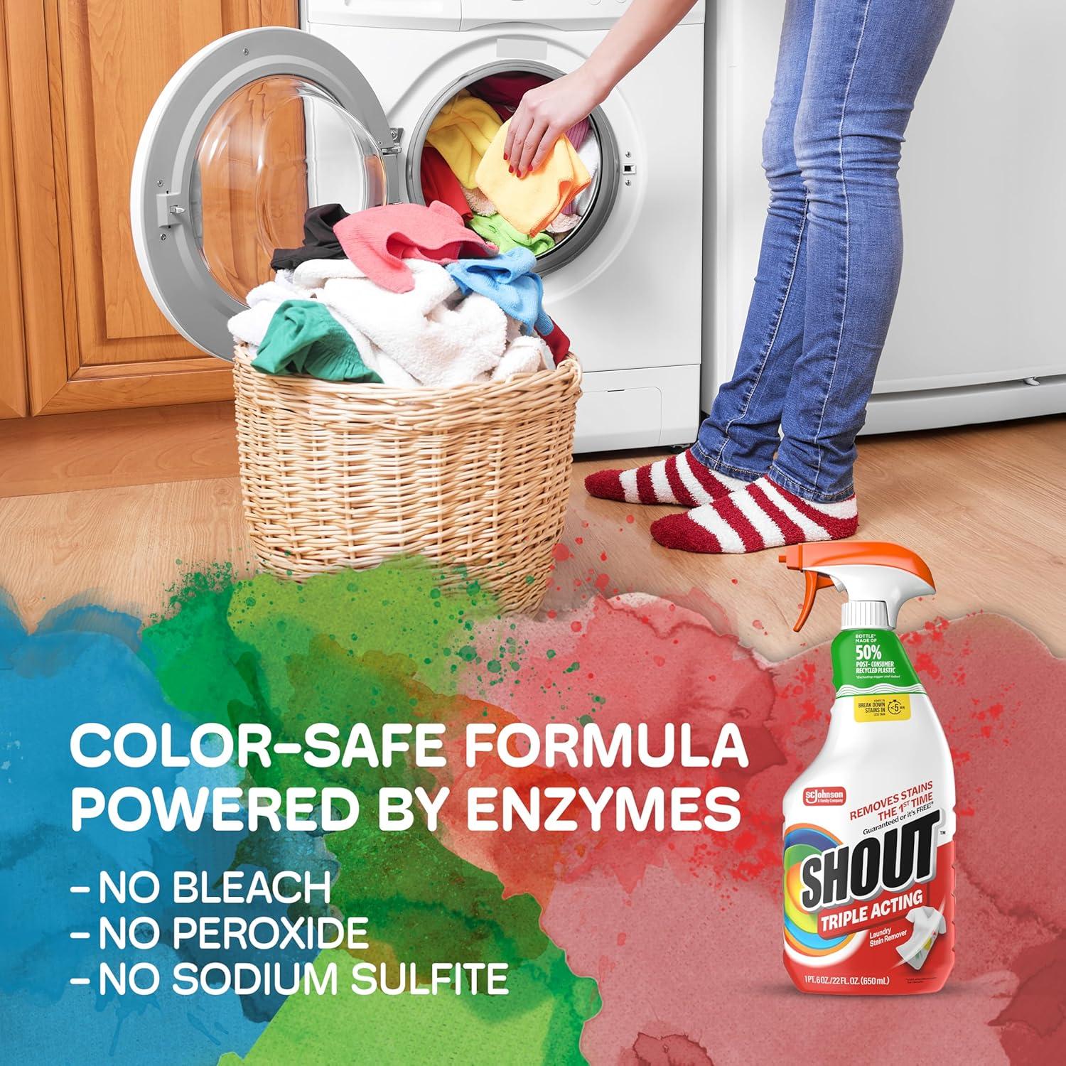 image:imageShout Active Enzyme Laundry Stain Remover Spray TripleActing Formula Clings Penetrates and Lifts 100 Types of Everyday Stains Prewash Spray 22oz22 Ounce Pack of 1