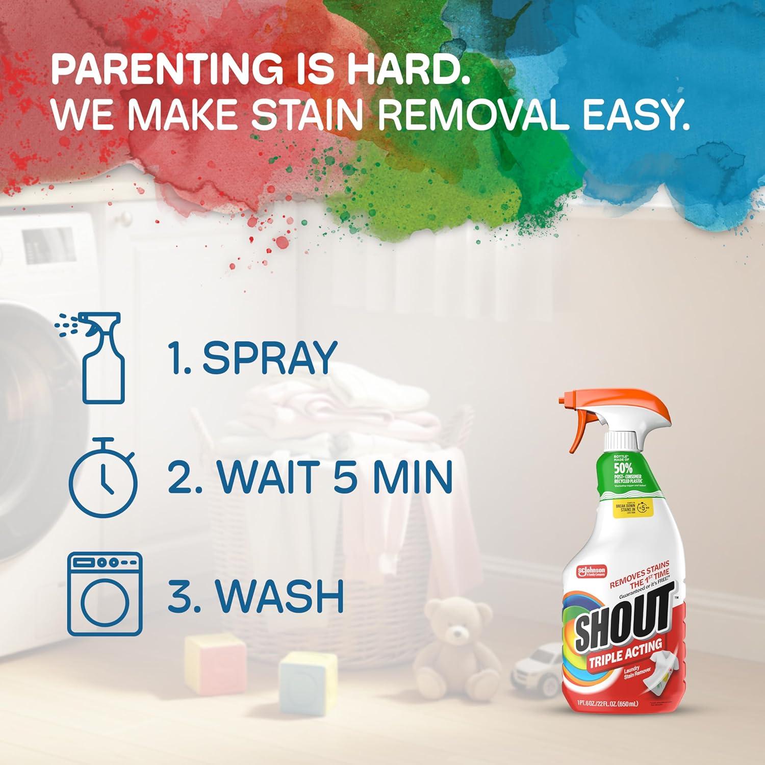 image:imageShout Active Enzyme Laundry Stain Remover Spray TripleActing Formula Clings Penetrates and Lifts 100 Types of Everyday Stains Prewash Spray 22oz22 Ounce Pack of 1