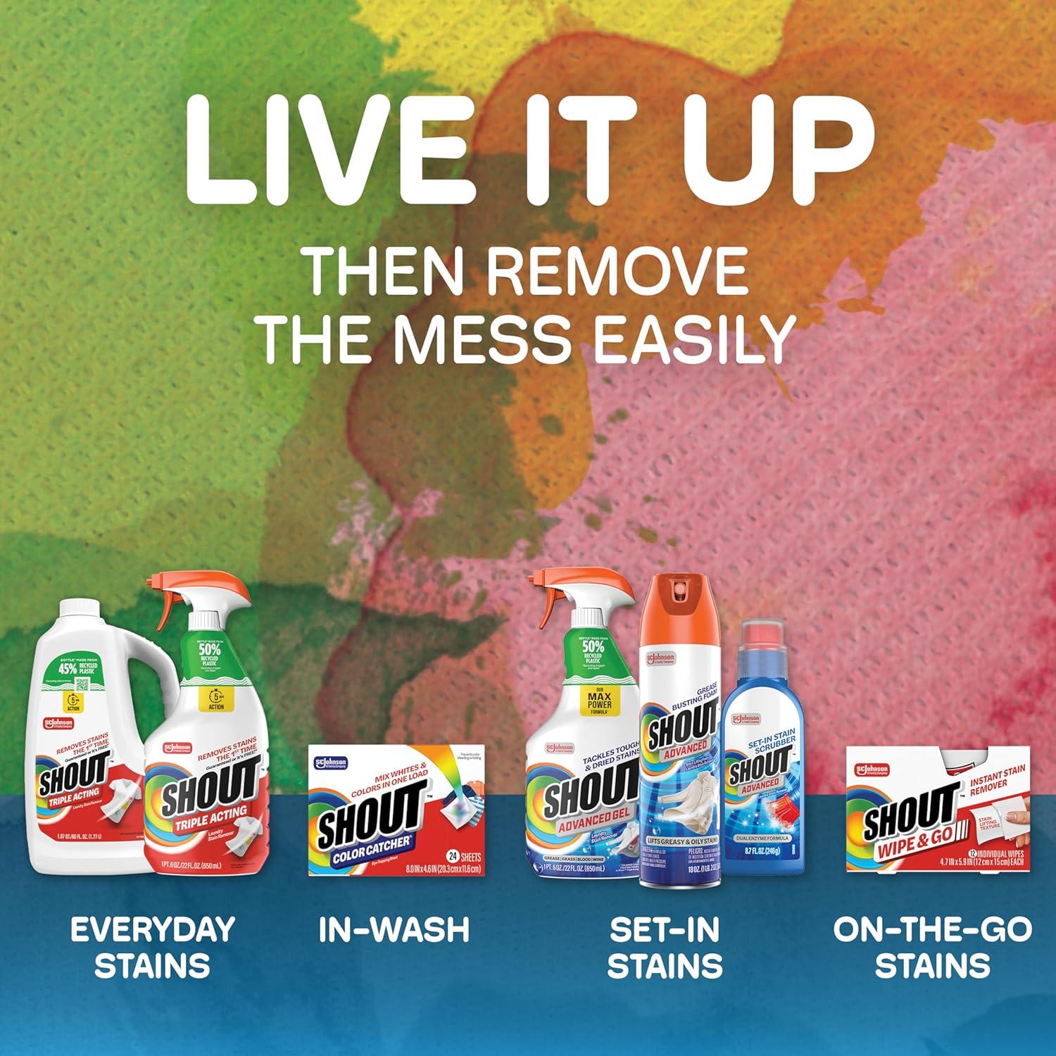 image:imageShout Active Enzyme Laundry Stain Remover Spray TripleActing Formula Clings Penetrates and Lifts 100 Types of Everyday Stains Prewash Spray 22oz22 Ounce Pack of 1