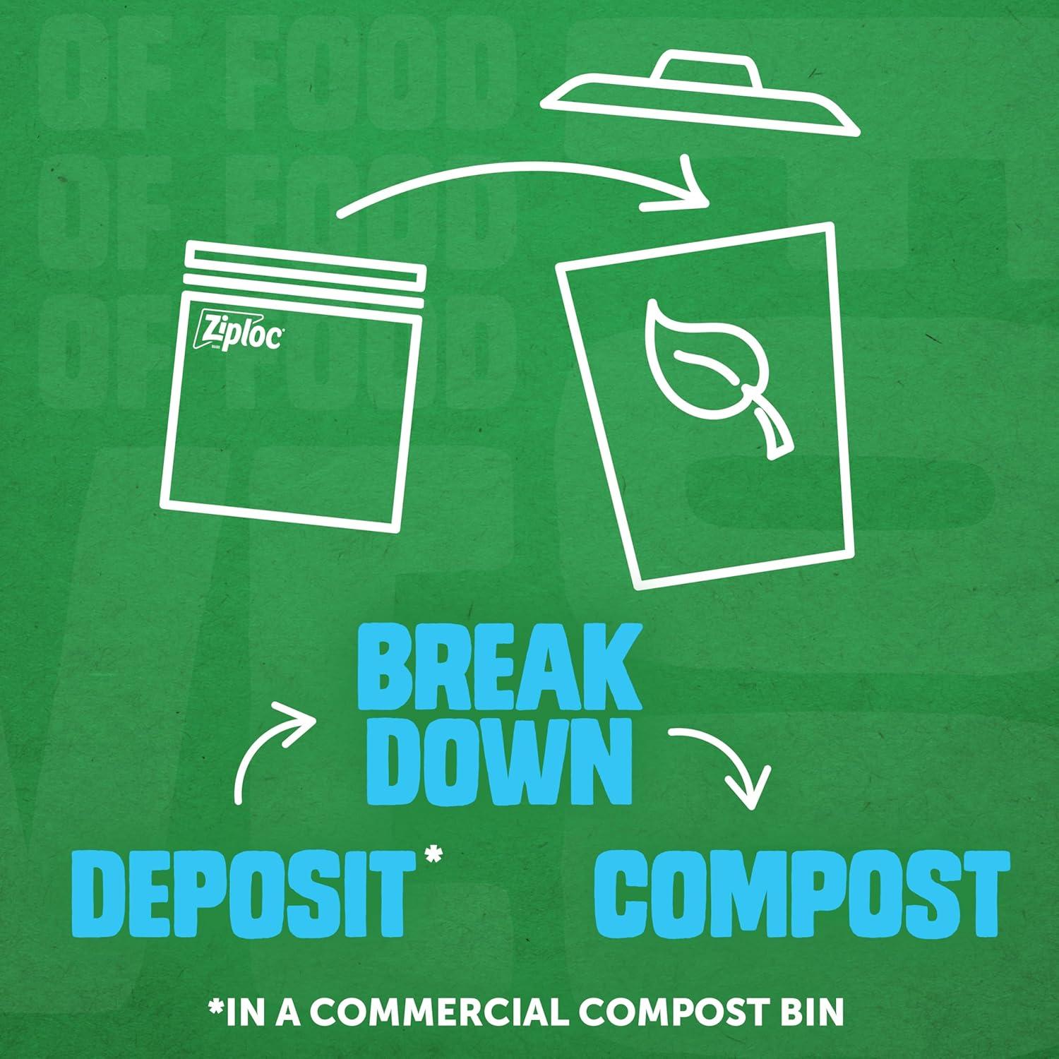 image:imageZiploc Compostable Sandwich and Snack Bags for On The Go Freshness Designed to be Commercially Compostable 40 Bags