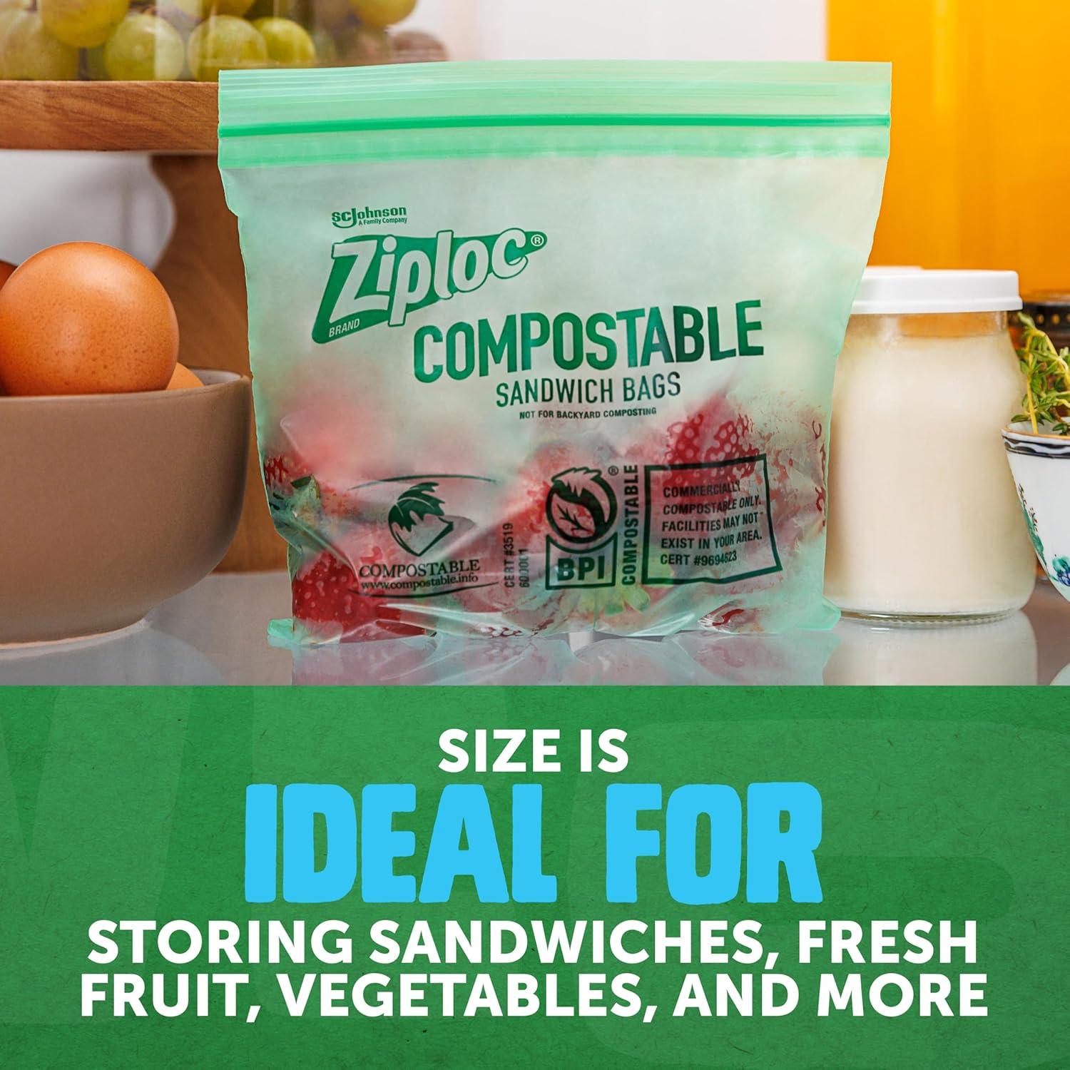 image:imageZiploc Compostable Sandwich and Snack Bags for On The Go Freshness Designed to be Commercially Compostable 40 Bags