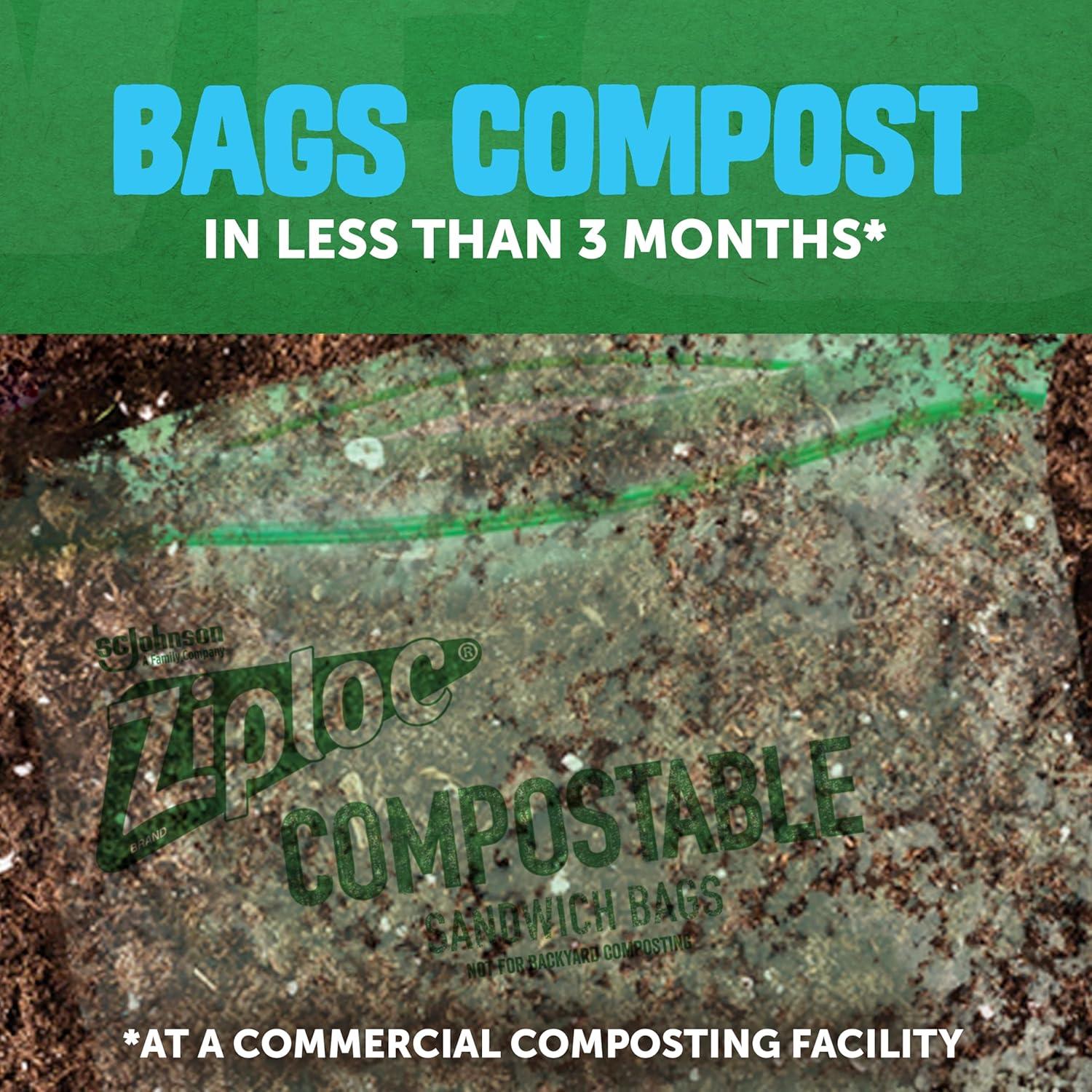 image:imageZiploc Compostable Sandwich and Snack Bags for On The Go Freshness Designed to be Commercially Compostable 40 Bags