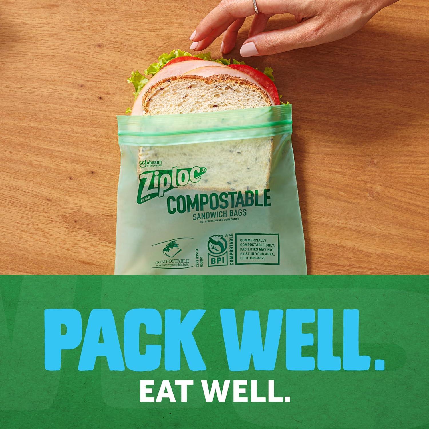 image:imageZiploc Compostable Sandwich and Snack Bags for On The Go Freshness Designed to be Commercially Compostable 40 Bags