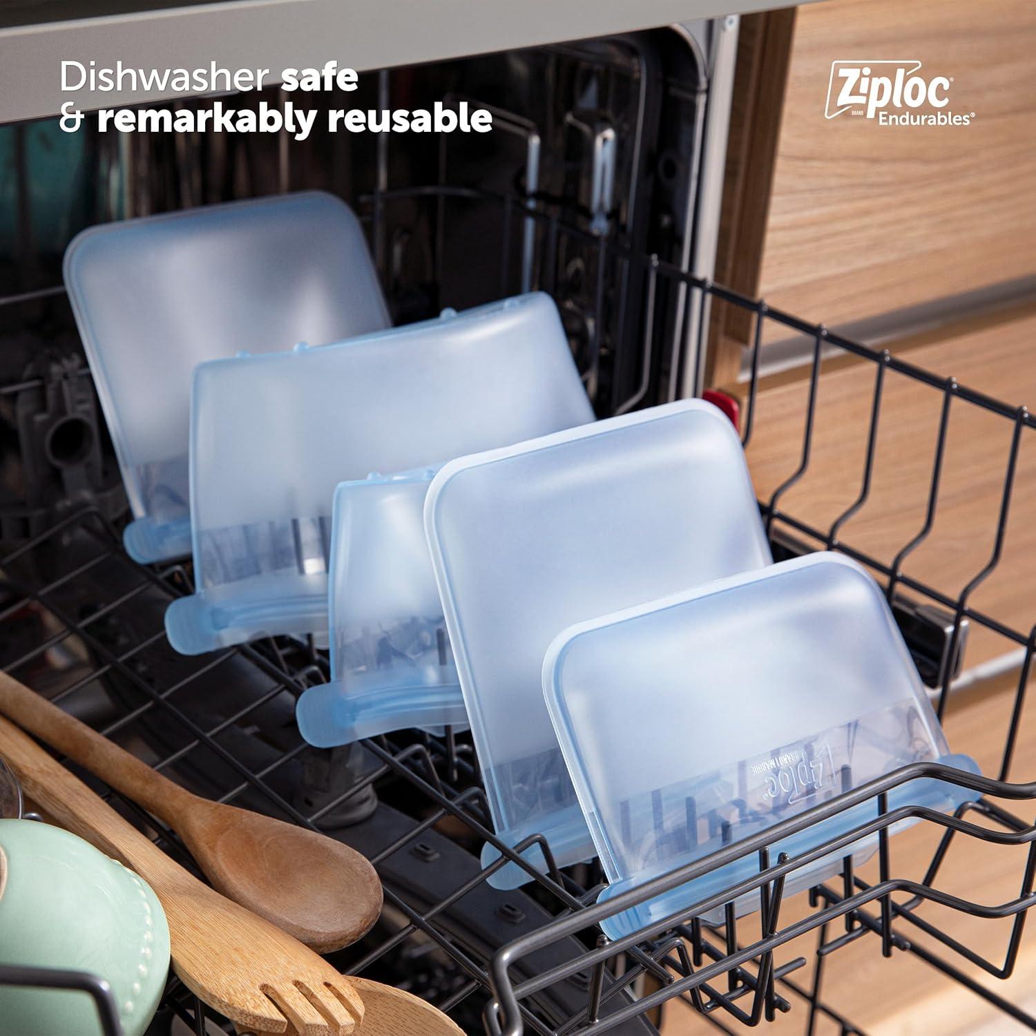 image:imageZiploc Endurables Large Pouch 8 Cups Reusable Silicone Bags and Food Storage Meal Prep Containers for Freezer Oven and Microwave Dishwasher SafeSmall Pouch Pack of 2