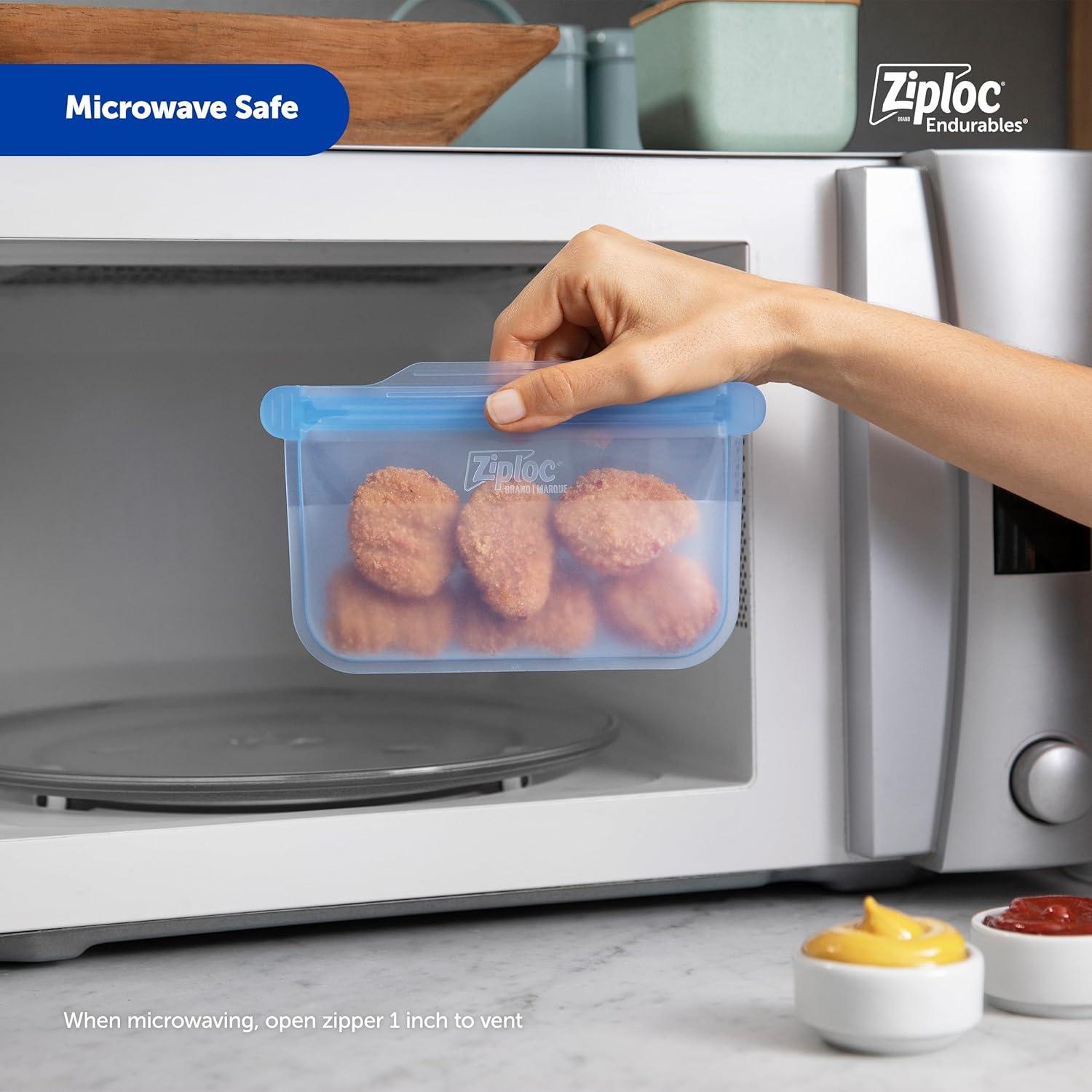 image:imageZiploc Endurables Large Pouch 8 Cups Reusable Silicone Bags and Food Storage Meal Prep Containers for Freezer Oven and Microwave Dishwasher SafeSmall Pouch Pack of 2