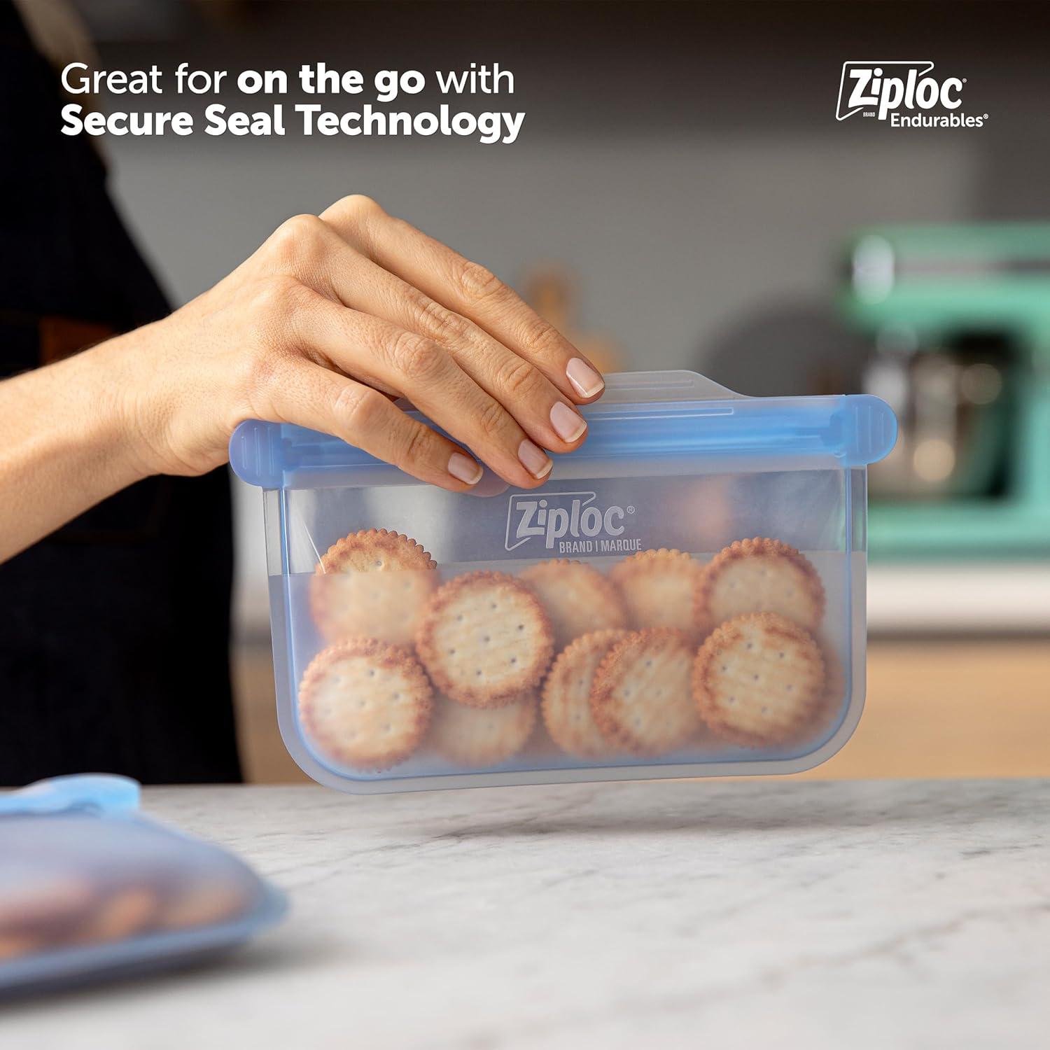 image:imageZiploc Endurables Large Pouch 8 Cups Reusable Silicone Bags and Food Storage Meal Prep Containers for Freezer Oven and Microwave Dishwasher SafeSmall Pouch Pack of 2