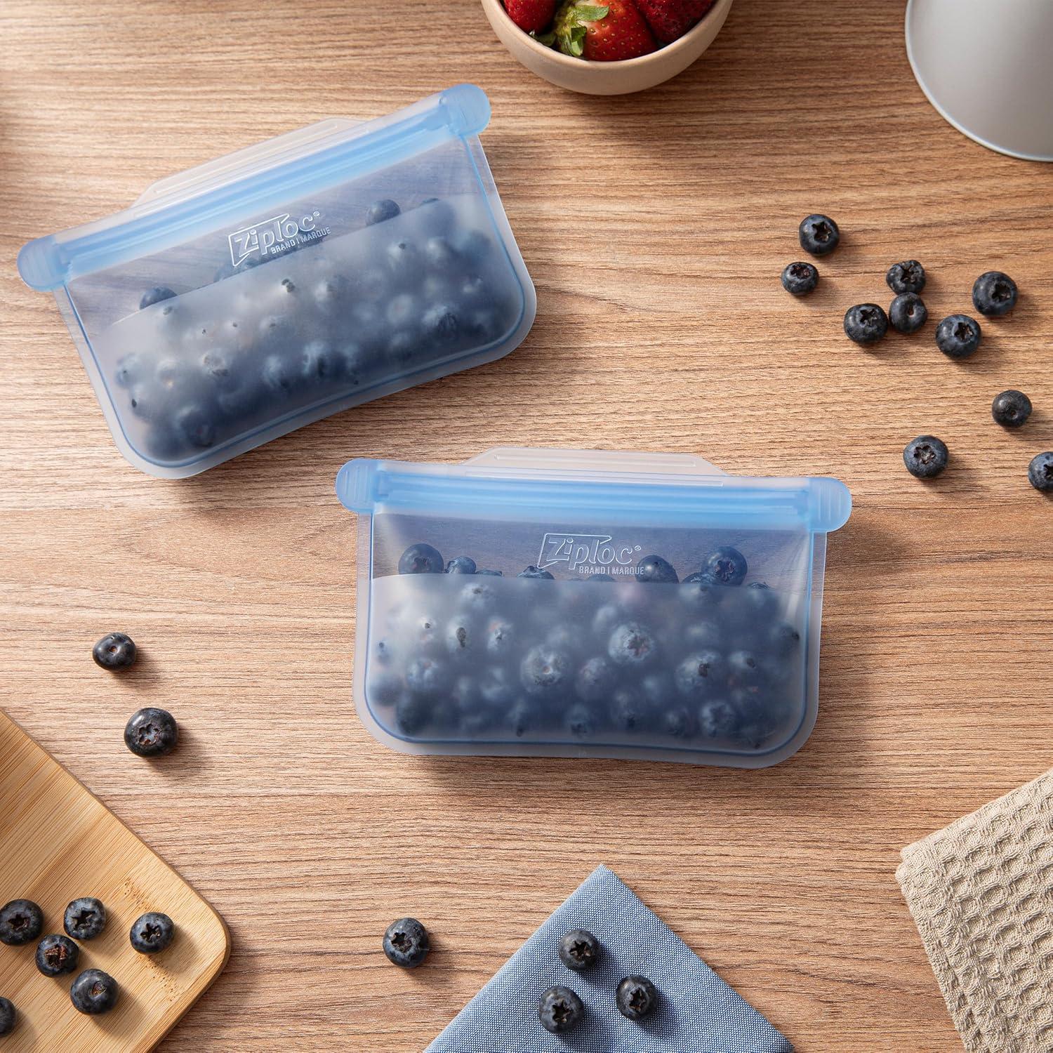 image:imageZiploc Endurables Large Pouch 8 Cups Reusable Silicone Bags and Food Storage Meal Prep Containers for Freezer Oven and Microwave Dishwasher SafeSmall Pouch Pack of 2