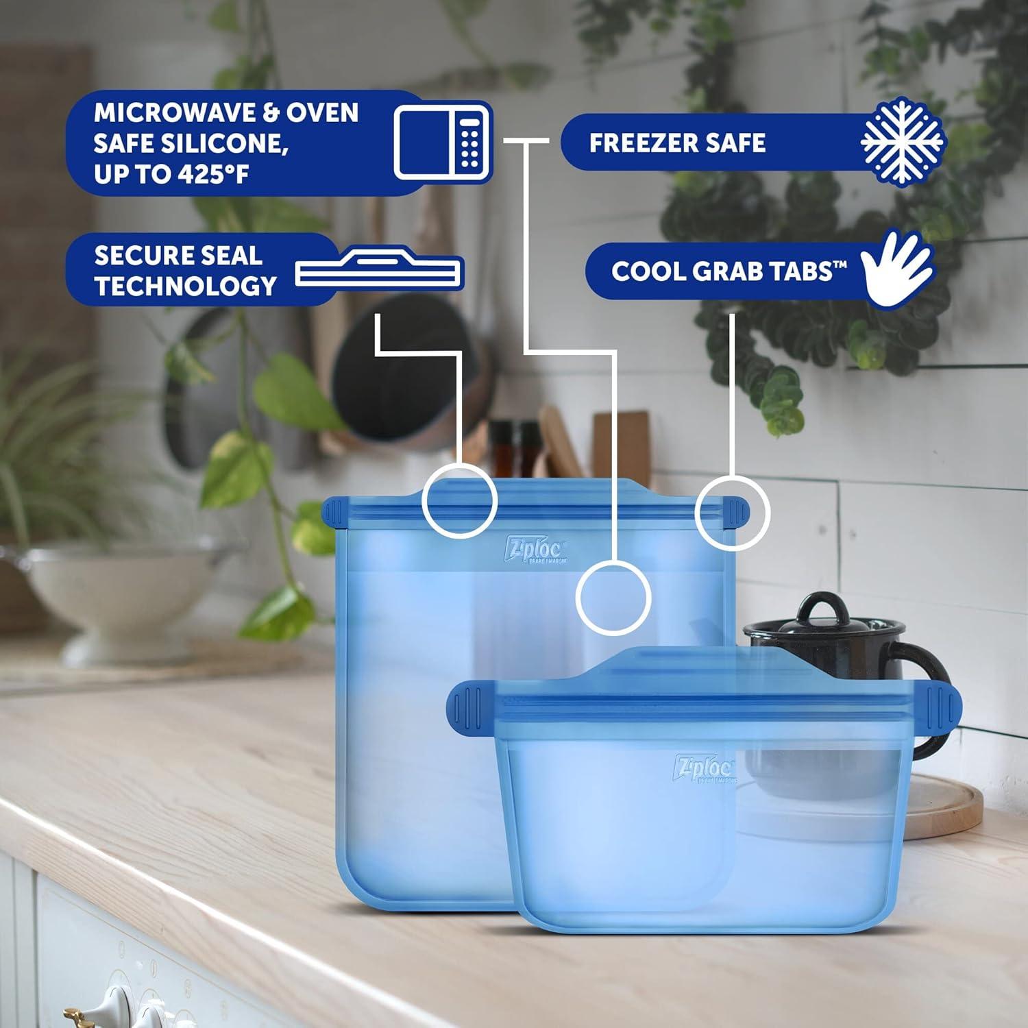 image:imageZiploc Endurables Large Pouch 8 Cups Reusable Silicone Bags and Food Storage Meal Prep Containers for Freezer Oven and Microwave Dishwasher SafeSmall Pouch Pack of 2