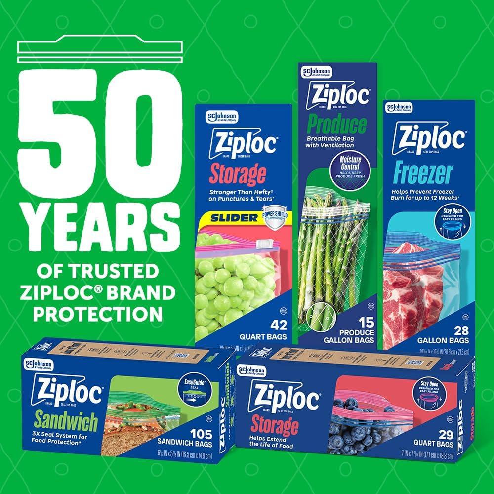 image:imageZiploc Food Storage Produce Bags Seal Top to Keep and Control Moisture 15 Bags Total50 Count