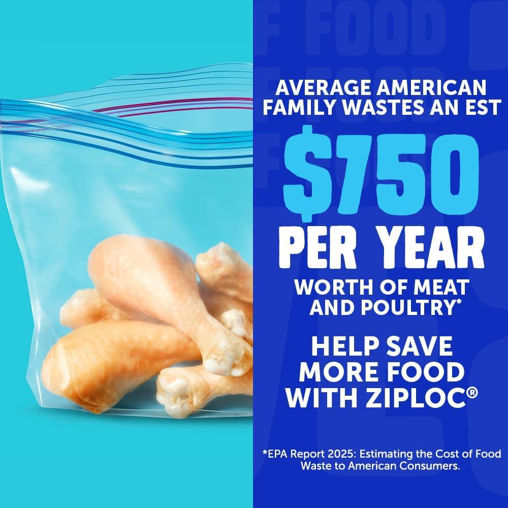image:imageZiploc Half Gallon Food Storage Freezer Bags Easy Open and Close 40 Bags Total