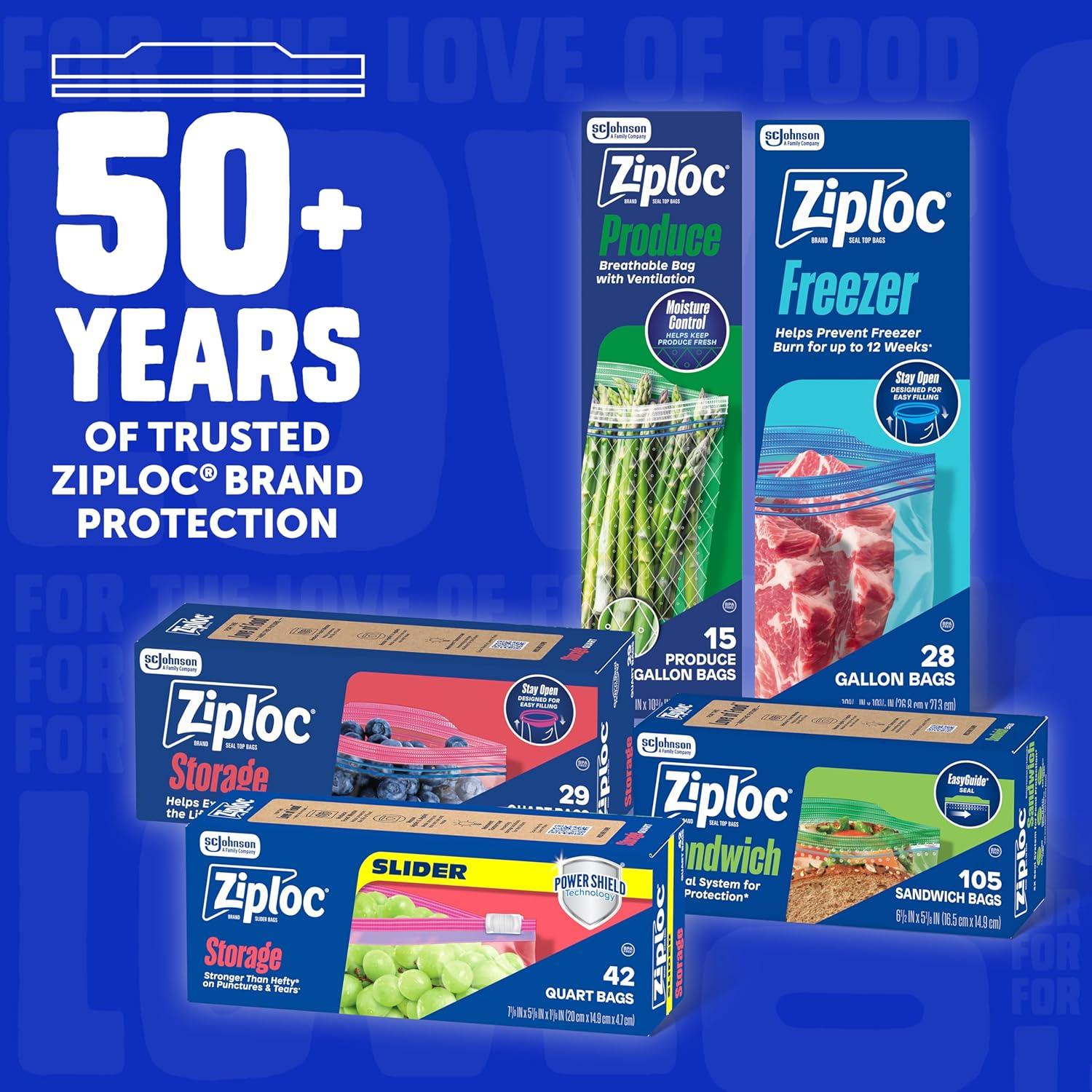 image:imageZiploc Half Gallon Food Storage Freezer Bags Easy Open and Close 40 Bags Total
