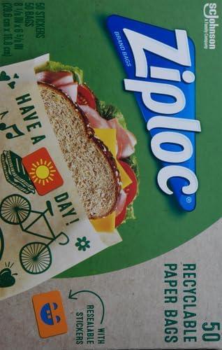 image:imageZiploc Paper Sandwich and Snack Bags Recyclable amp Sealable with Fun Designs 50 Bags TotalBrown