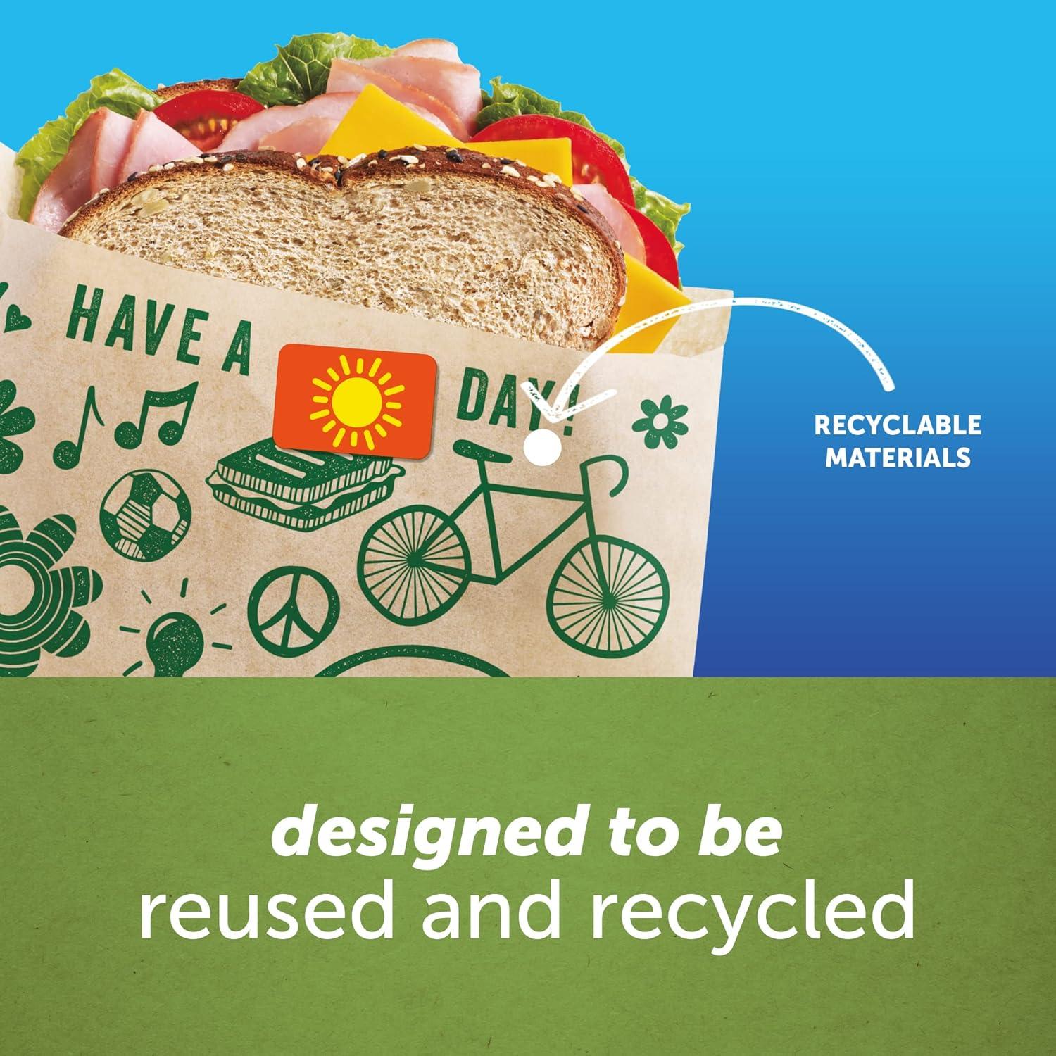 image:imageZiploc Paper Sandwich and Snack Bags Recyclable amp Sealable with Fun Designs 50 Bags TotalBrown