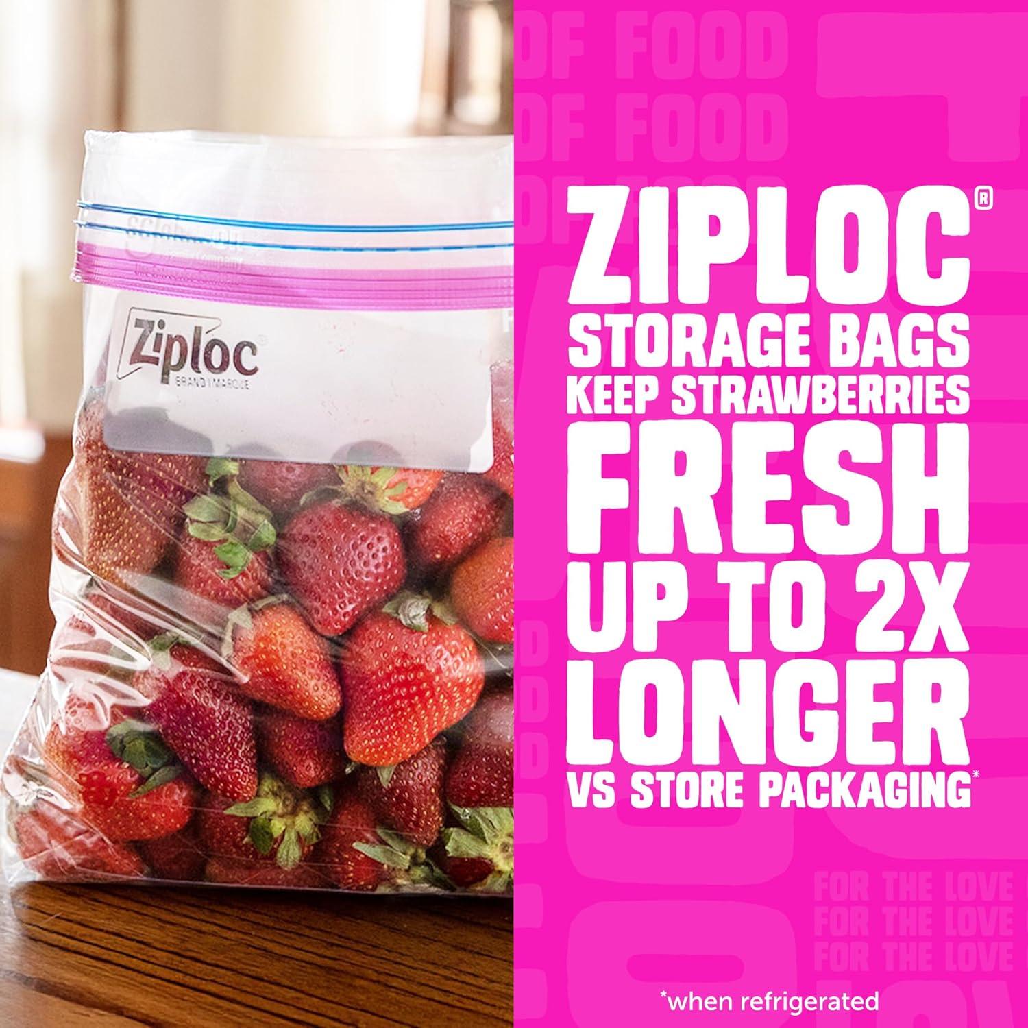 image:imageZiploc Quart Food Storage Bags Stay Open Design with StandUp Bottom Easy to Fill 80 Count80 Count