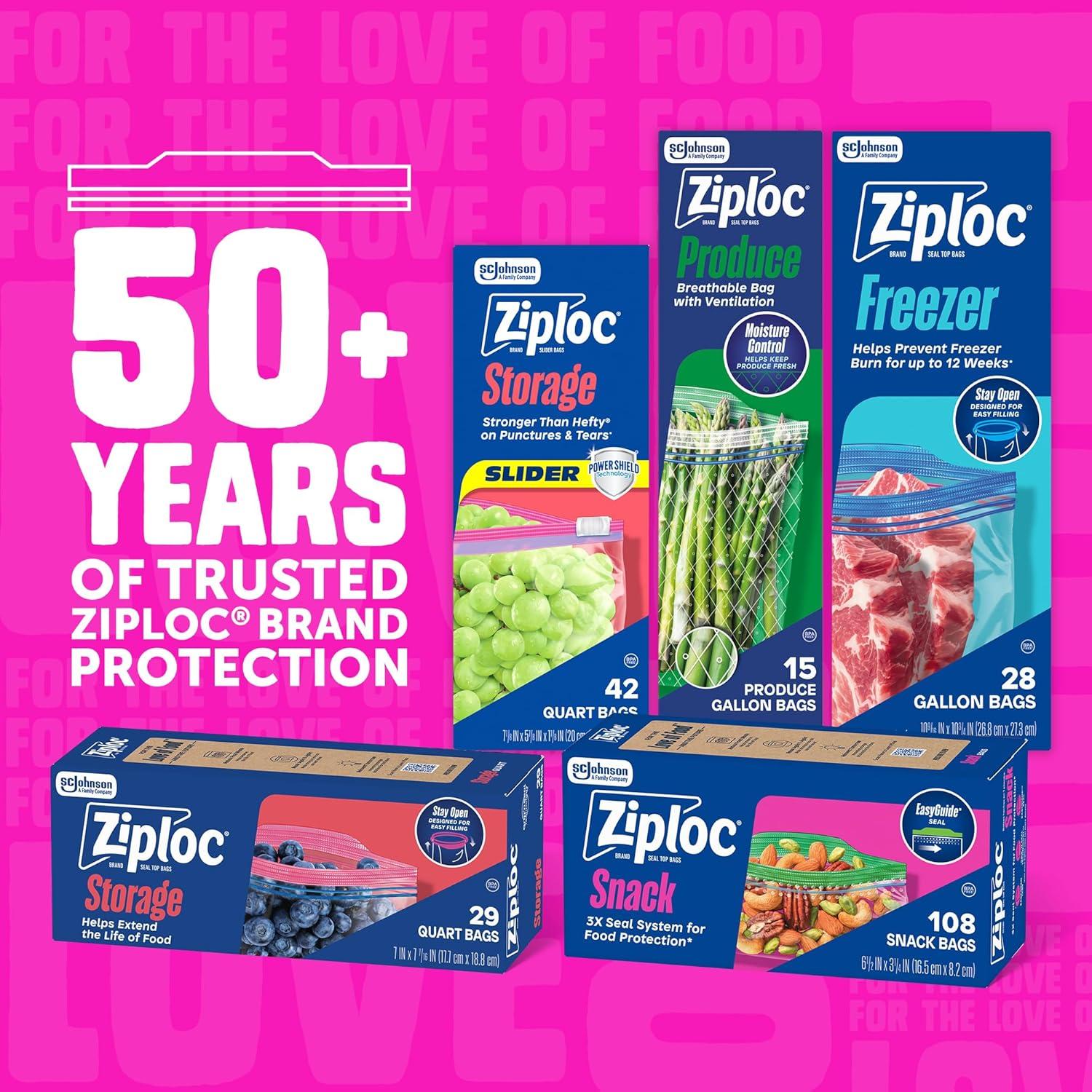 image:imageZiploc Quart Food Storage Bags Stay Open Design with StandUp Bottom Easy to Fill 80 Count80 Count