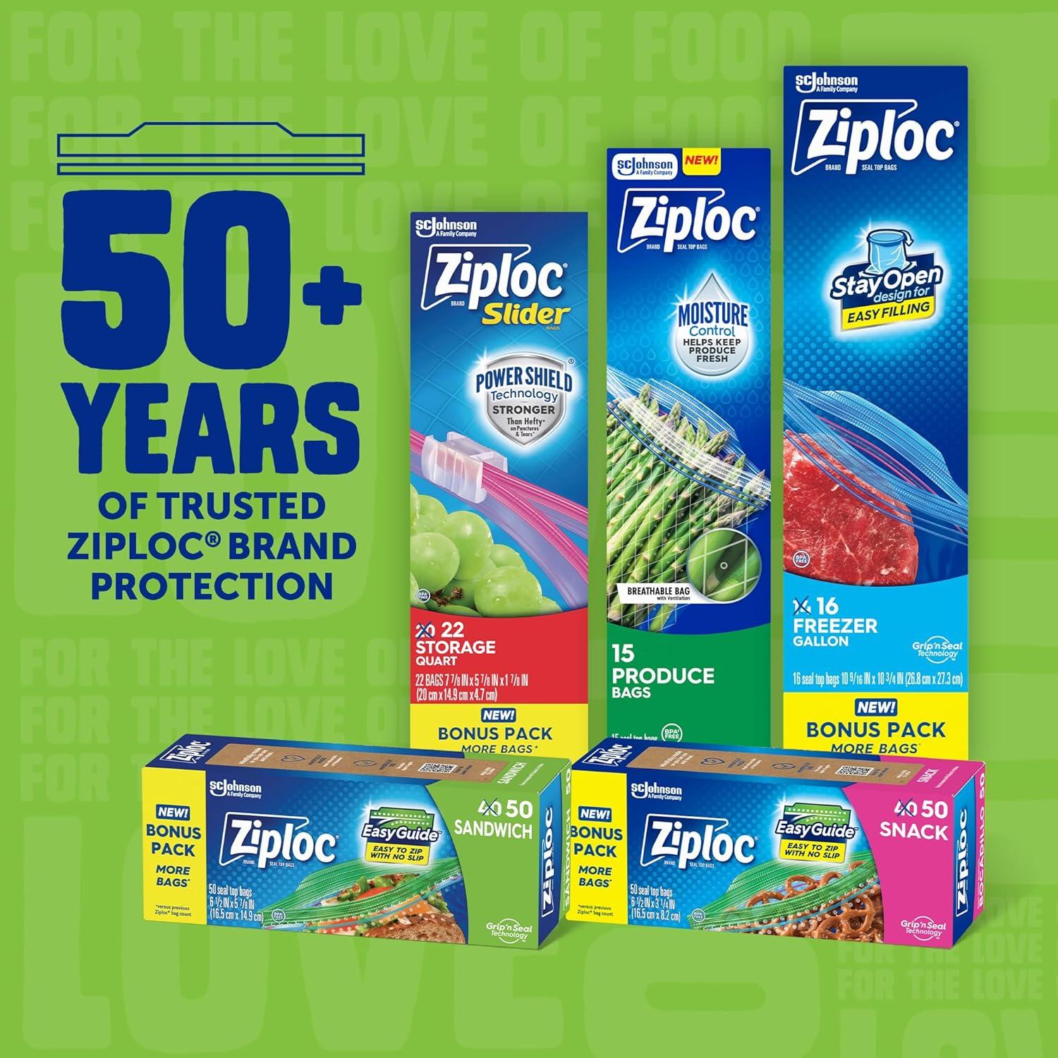 image:imageZiploc Sandwich and Snack Bags with EasyGuide Texture Plastic Storage Bags with Grip n Seal Technology 105 Bags Total105 Count