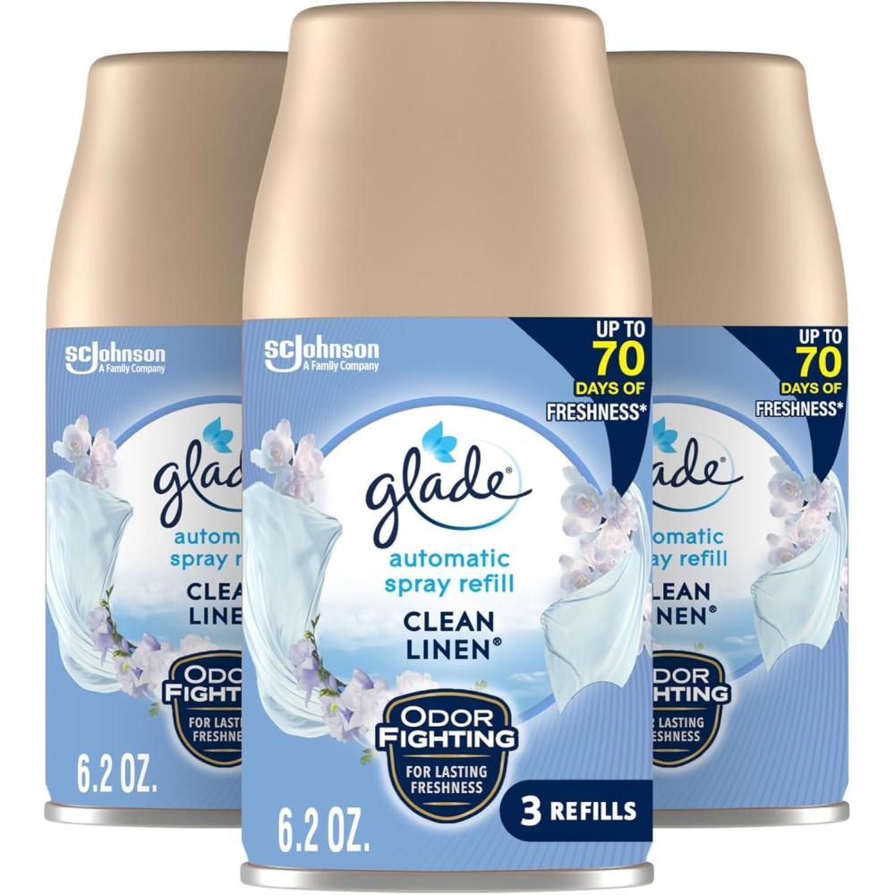 image:imageGlade Automatic Spray Air Freshener Refill Scented Air Freshener for Home and Bathroom Clean Linen 62 Oz 3 CountClean Linen