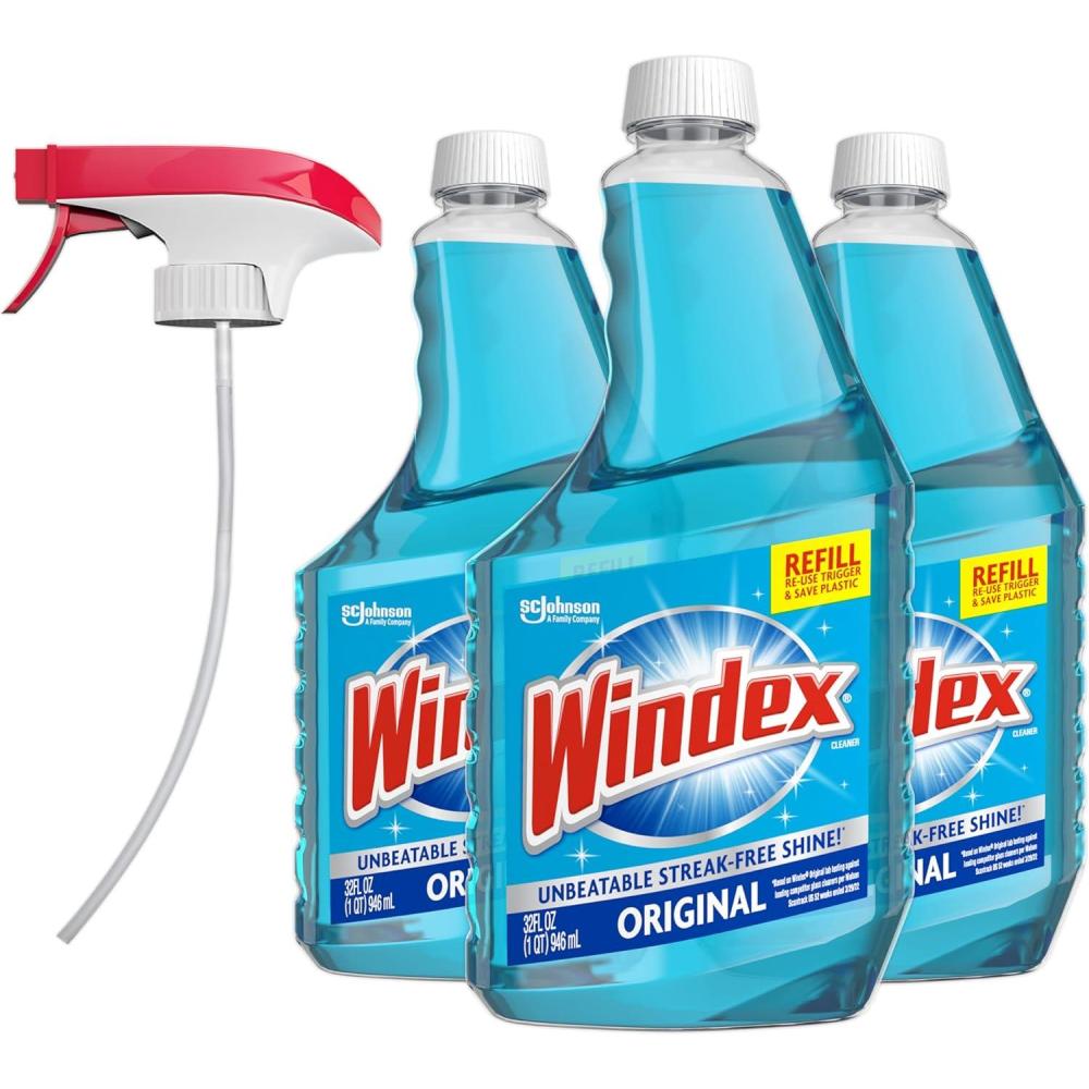 image:imageWindex Glass and Window Cleaner Spray Bottle Packaging Designed to Prevent Leakage and Breaking Surface Cleaning Spray Original Blue Scent 23 Fl Oz32 Fl Oz Pack of 3