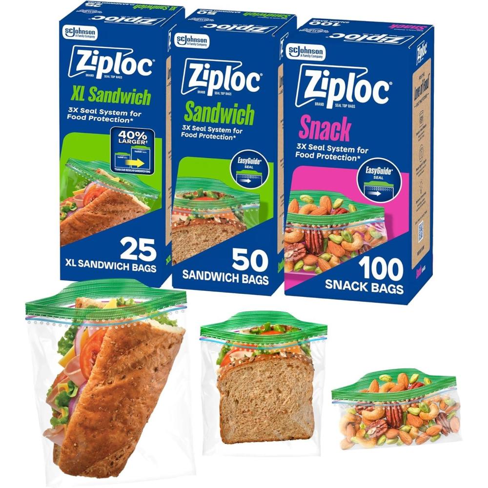 image:imageZiploc 175 Count Sandwich and Snack Bags with EasyGuide Texture Plastic Storage Bags with Grip n Seal Technology