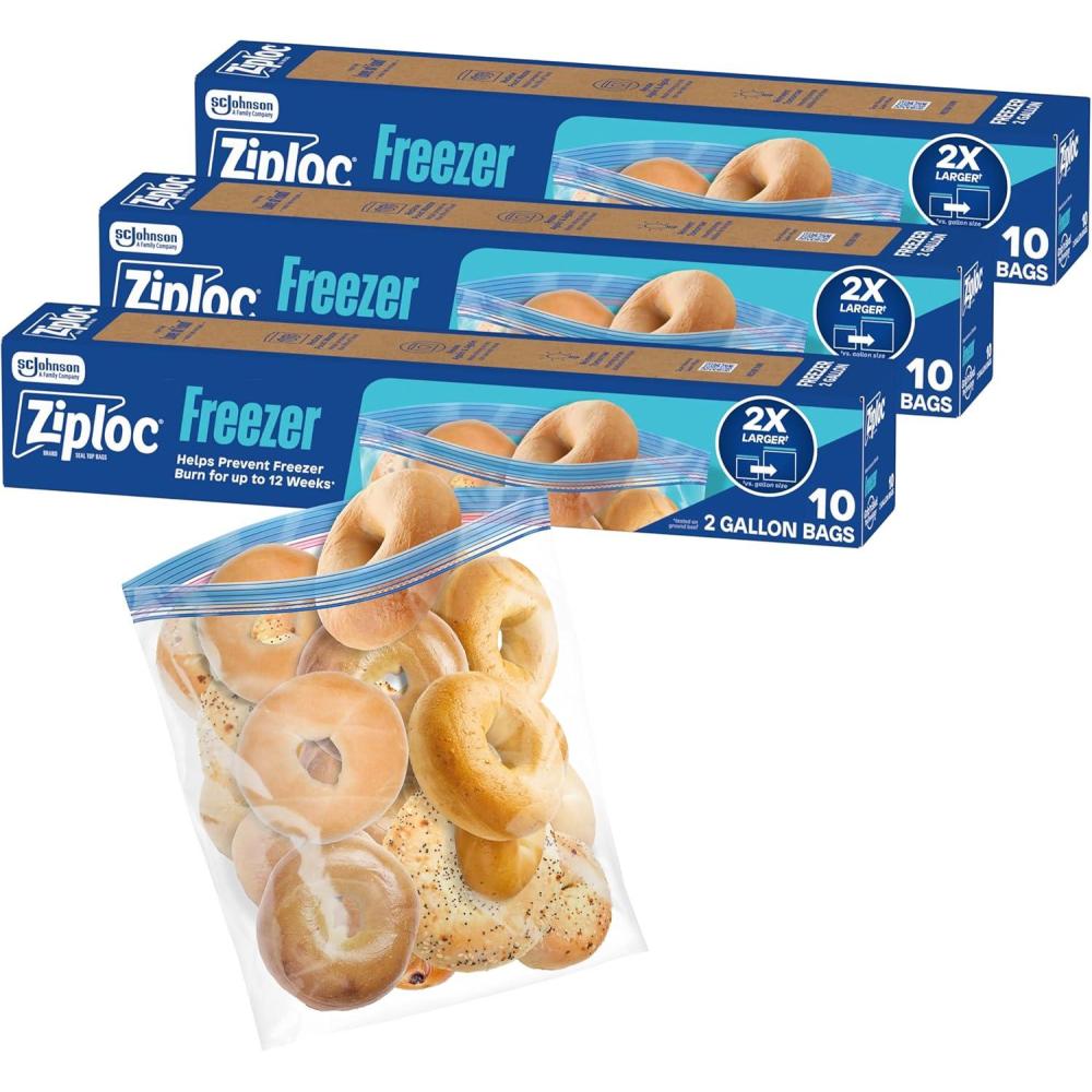image:imageZiploc 2 Gallon Food Storage Freezer Bags Grip n Seal Technology for Easier Grip Open and Close 10 Count Packaging May Vary30 Count
