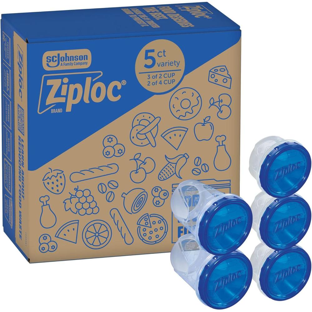 image:imageZiploc Brand Twist n Loc Food Storage Containers Leak Resistant Design Small and Medium Round Variety Pack 5 countSmallMedium