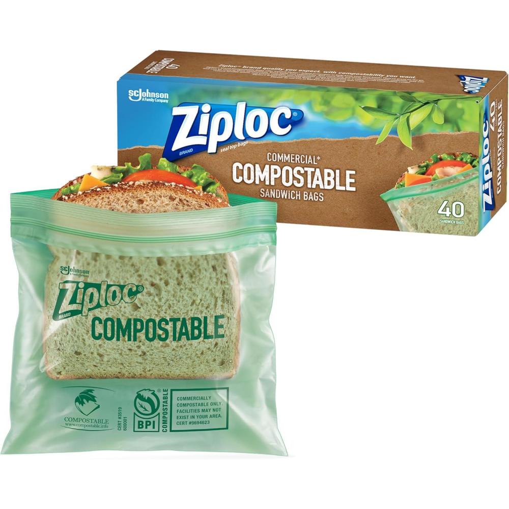 image:imageZiploc Compostable Sandwich and Snack Bags for On The Go Freshness Designed to be Commercially Compostable 40 Bags