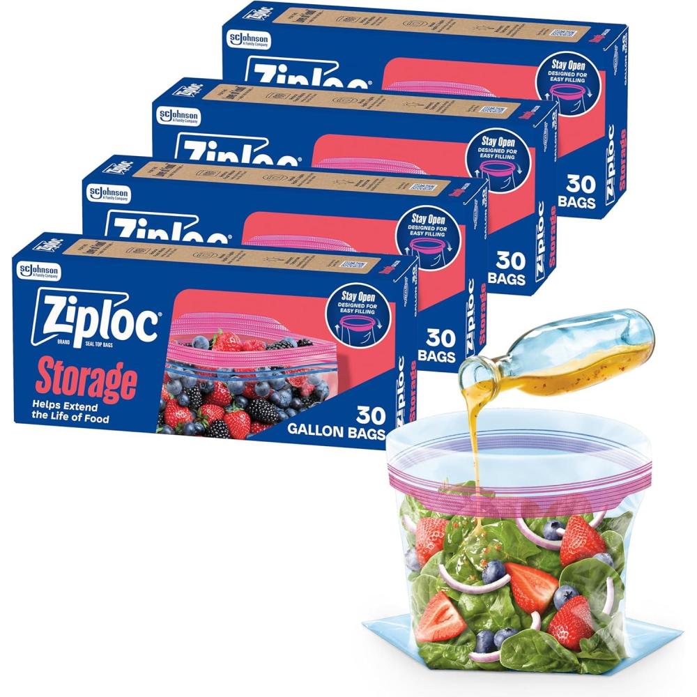 image:imageZiploc Gallon Food Storage Bags 120ct Total StandUp Bottom Easy to Fill 30 Count Pack of 4120 Count