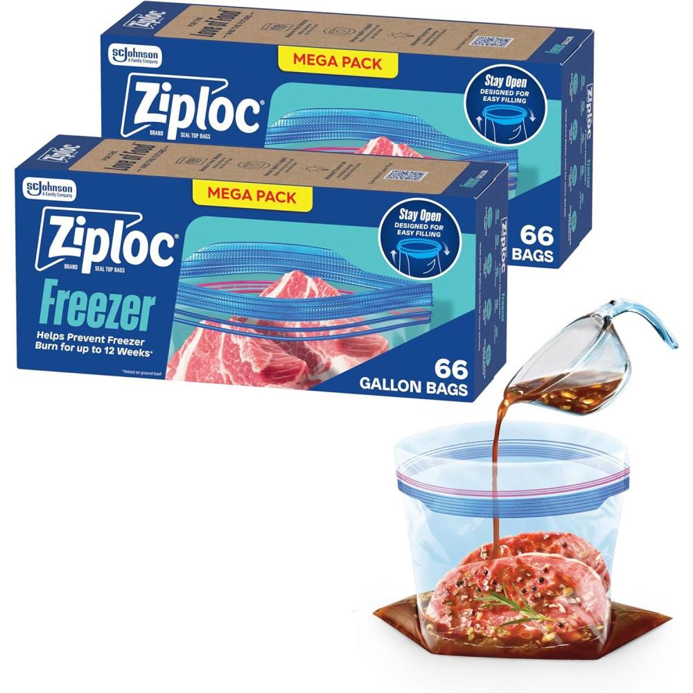 image:imageZiploc Gallon Food Storage Freezer Bags StandUp Bottom Easy to Fill 16 Count132 Count