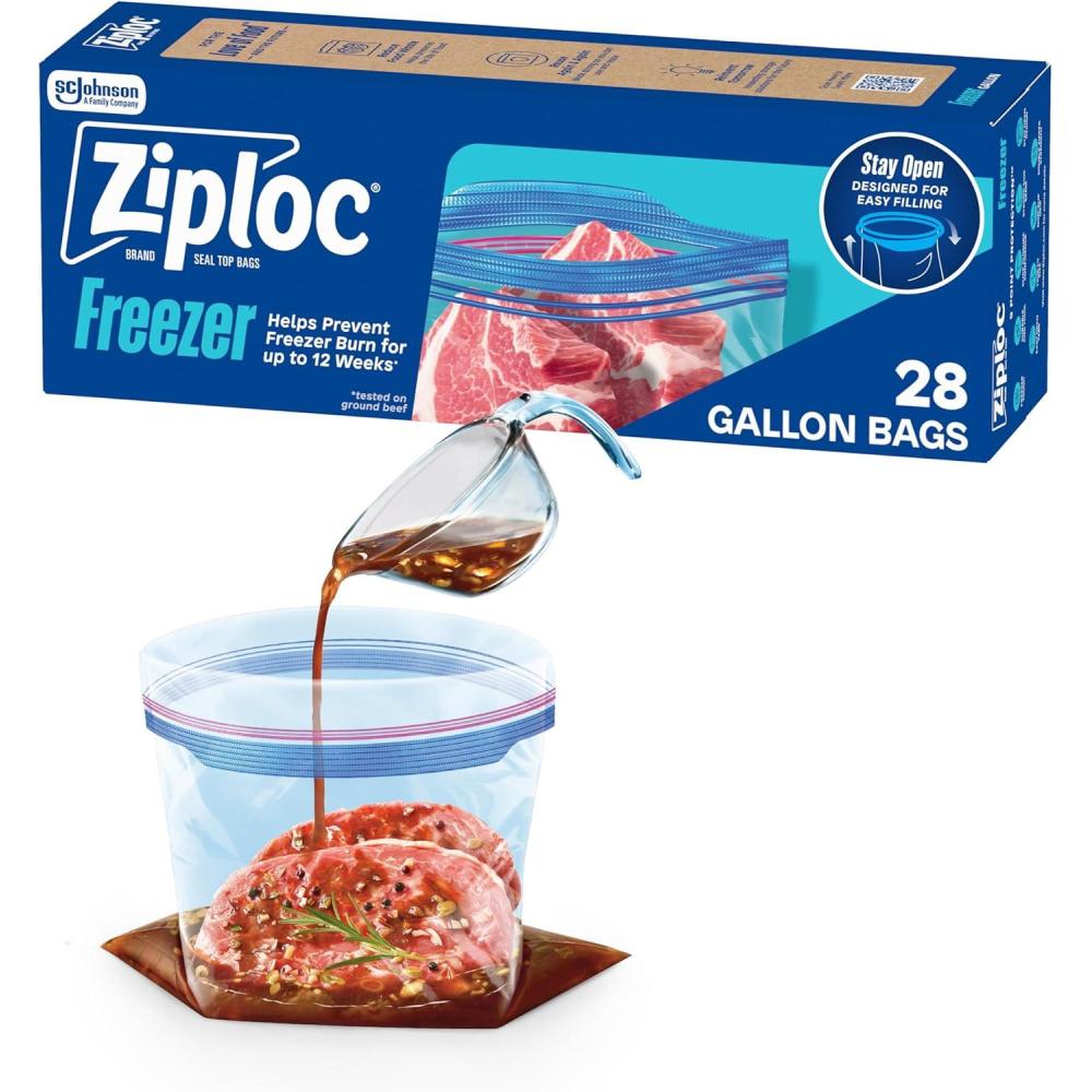 image:imageZiploc Gallon Food Storage Freezer Bags StandUp Bottom Easy to Fill 16 Count28 Count