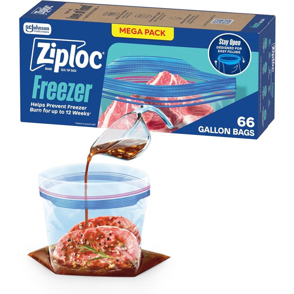image:imageZiploc Gallon Food Storage Freezer Bags StandUp Bottom Easy to Fill 16 Count66 Count