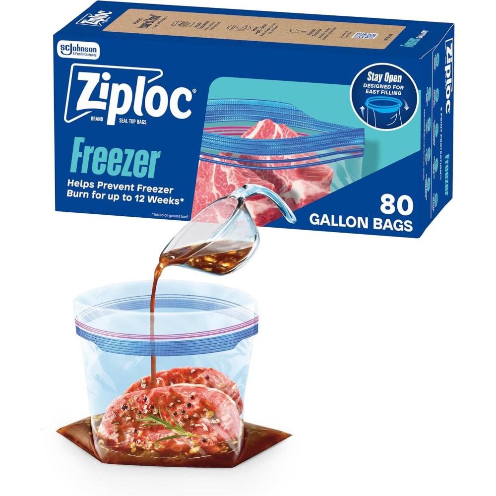 image:imageZiploc Gallon Food Storage Freezer Bags Stay Open Design Easy to Fill 80 count80 Count