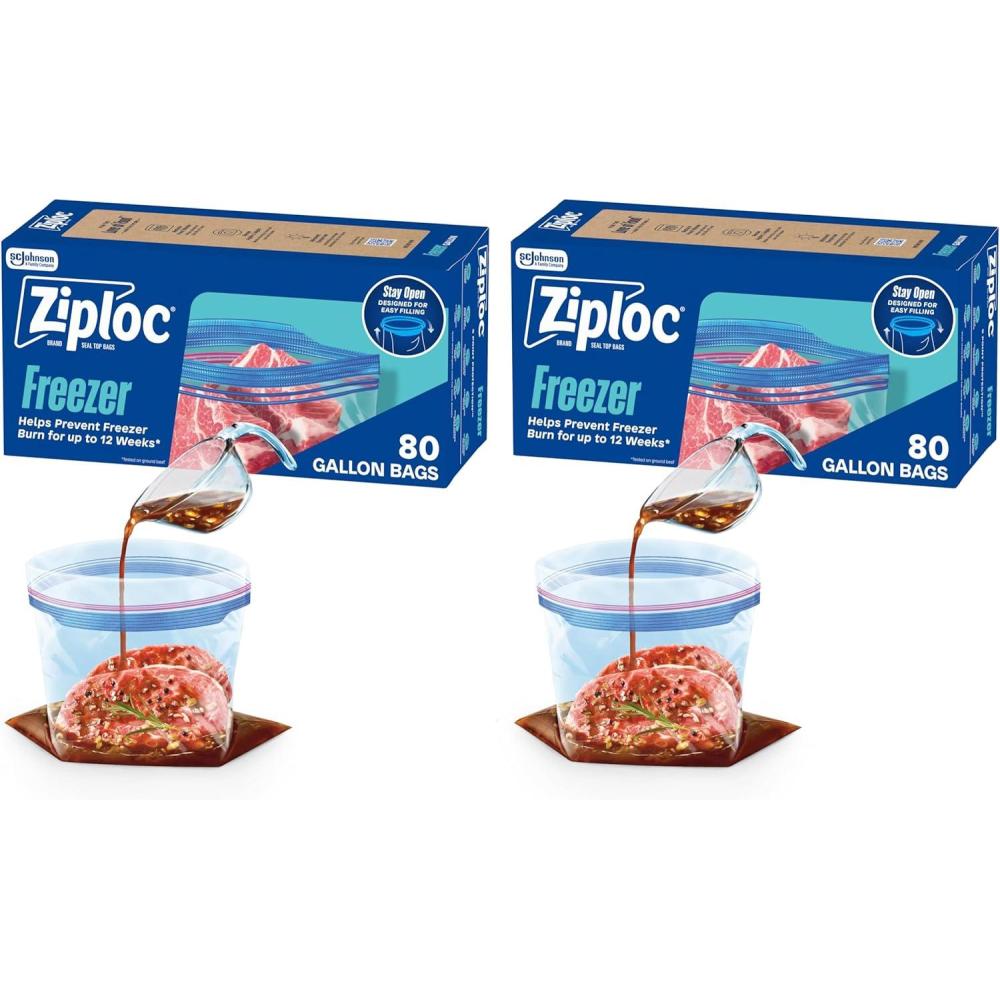 image:imageZiploc Gallon Food Storage Freezer Bags Stay Open Design Easy to Fill 80 count80 Count Pack of 2