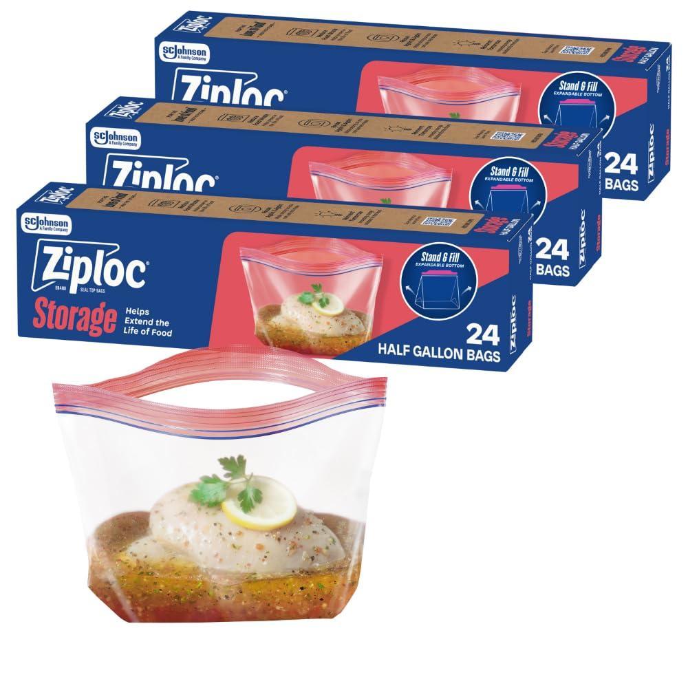image:imageZiploc Half Gallon Marinade Food Storage Bags for Meal Prep Easy Open and Close 24 Count72 Count
