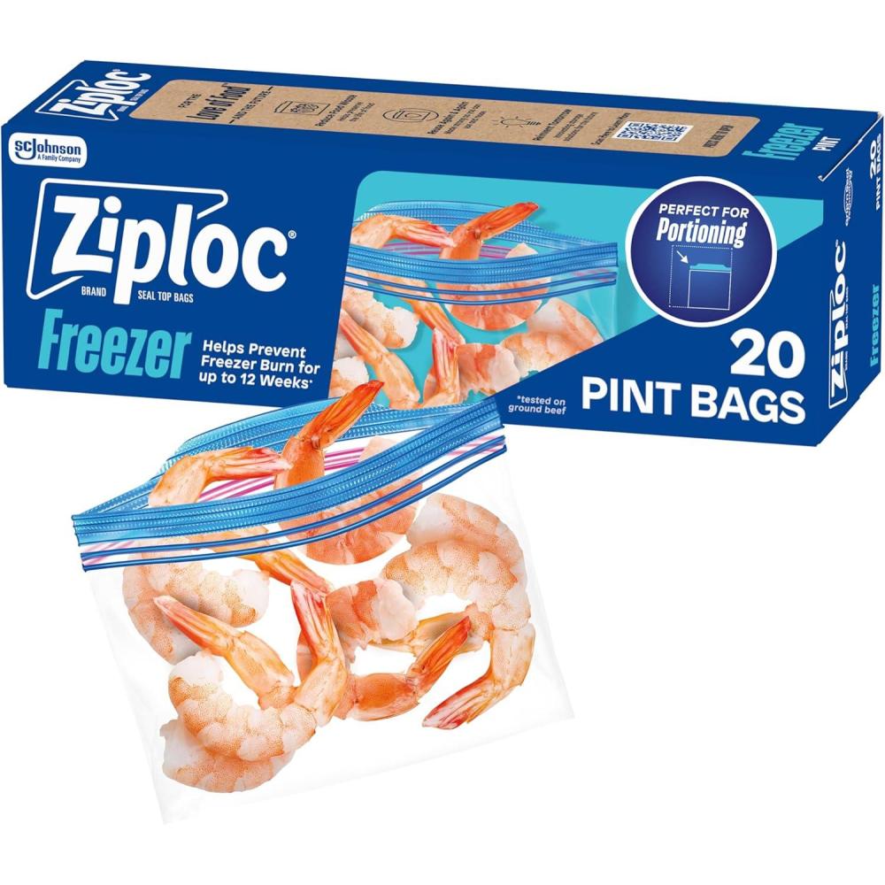 image:imageZiploc Pint Food Storage Freezer Bags Grip n Seal Technology for Easier Grip Open and Close 20 CountPint