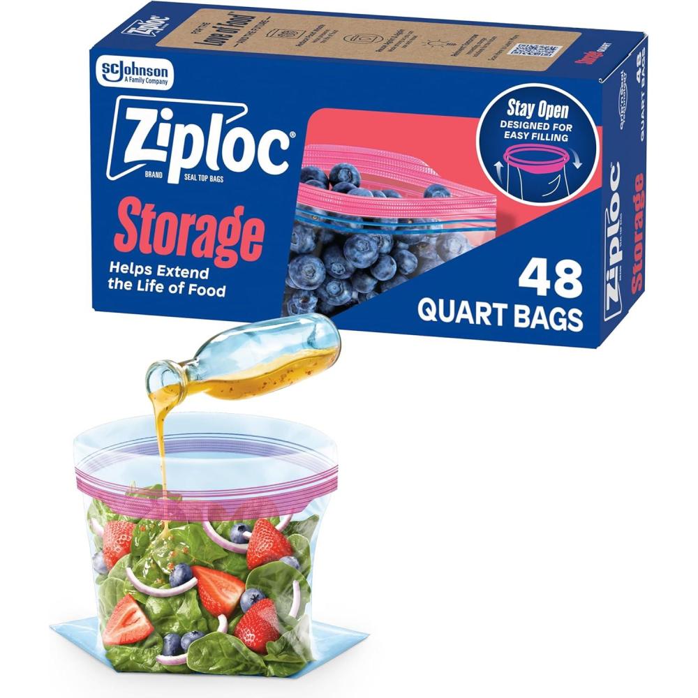 image:imageZiploc Quart Food Storage Bags Stay Open Design with StandUp Bottom Easy to Fill 48 Count48 Count