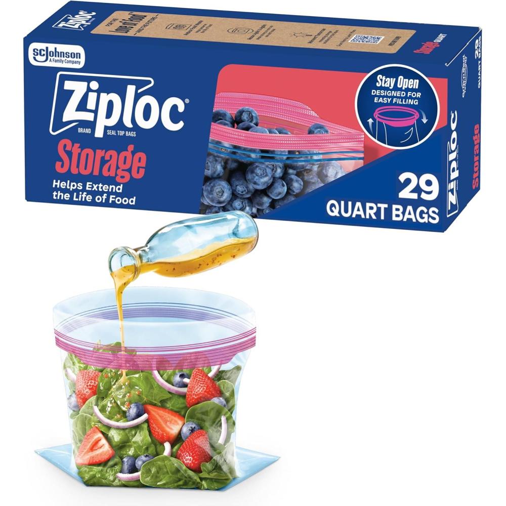 image:imageZiploc Quart Food Storage Bags Stay Open Design with StandUp Bottom Easy to Fill 80 Count29 Count