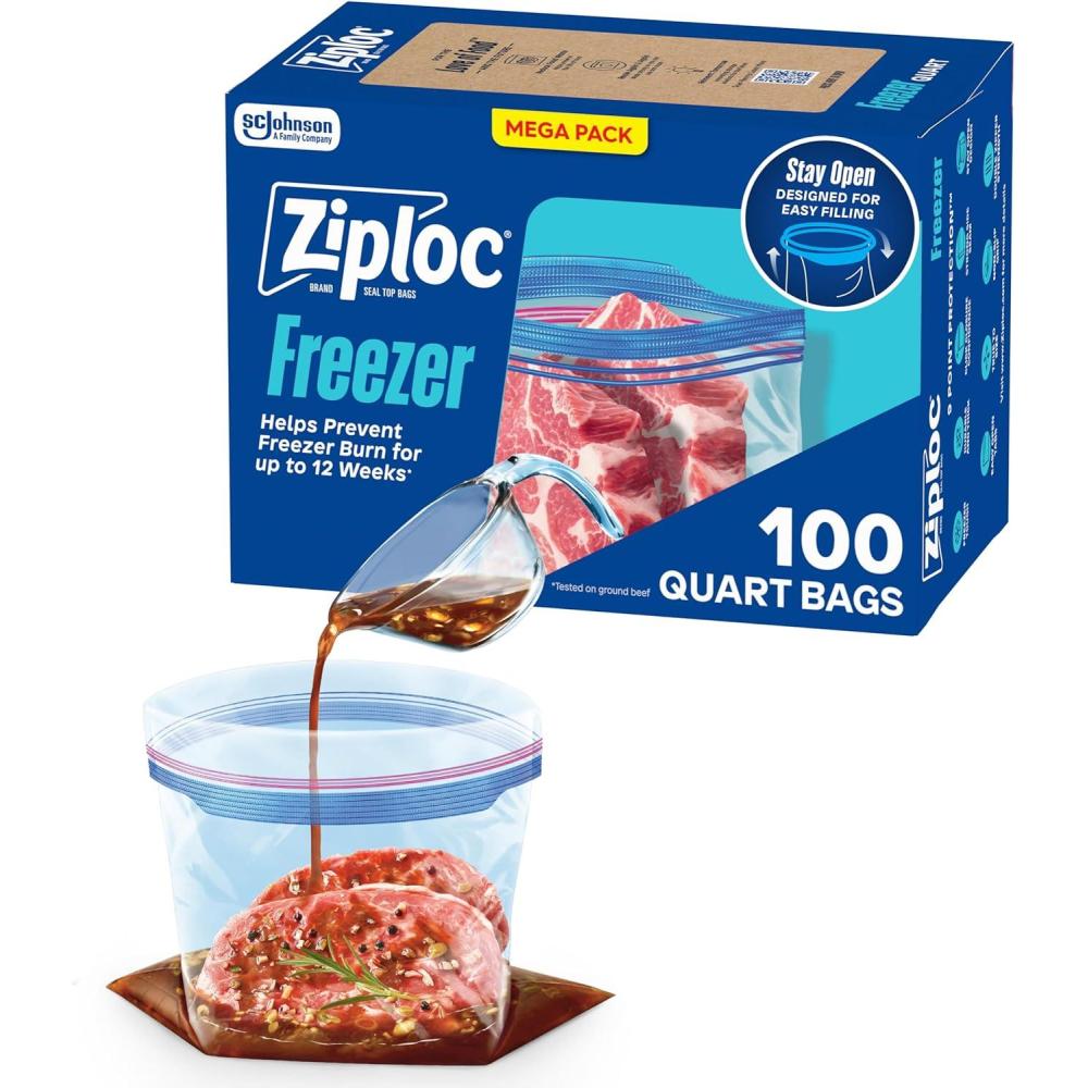 image:imageZiploc Quart Food Storage Freezer Bags Grip n Seal Technology for Easier Grip Open and Close 100 Count100 Count