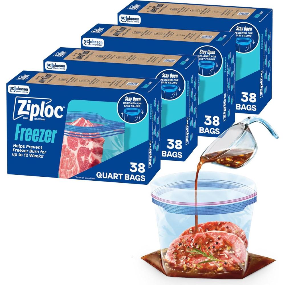 image:imageZiploc Quart Food Storage Freezer Bags StandUp Bottom Easy to Fill 60 Count152 Count