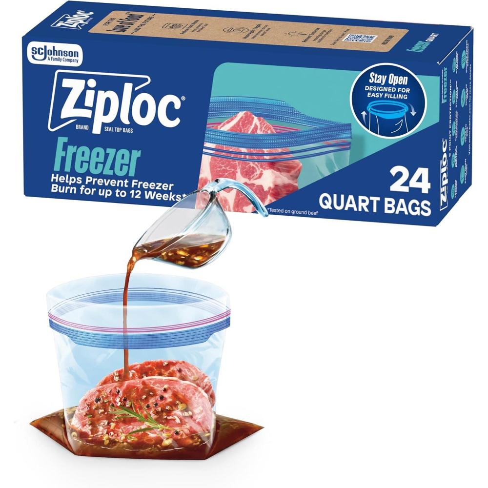 image:imageZiploc Quart Food Storage Freezer Bags StandUp Bottom Easy to Fill 60 Count24 Count