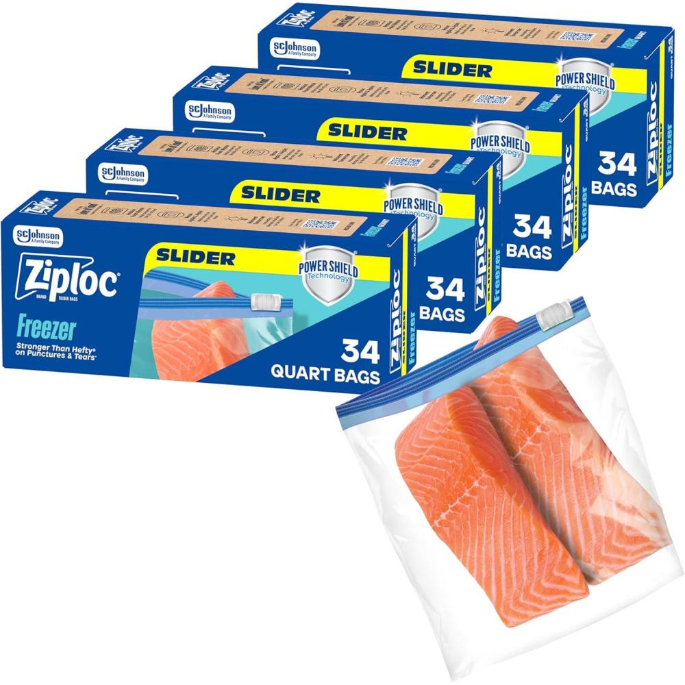 image:imageZiploc Quart Food Storage Freezer Slider Bags 136ct Total Durable 34 Count 4 Pack136 Count