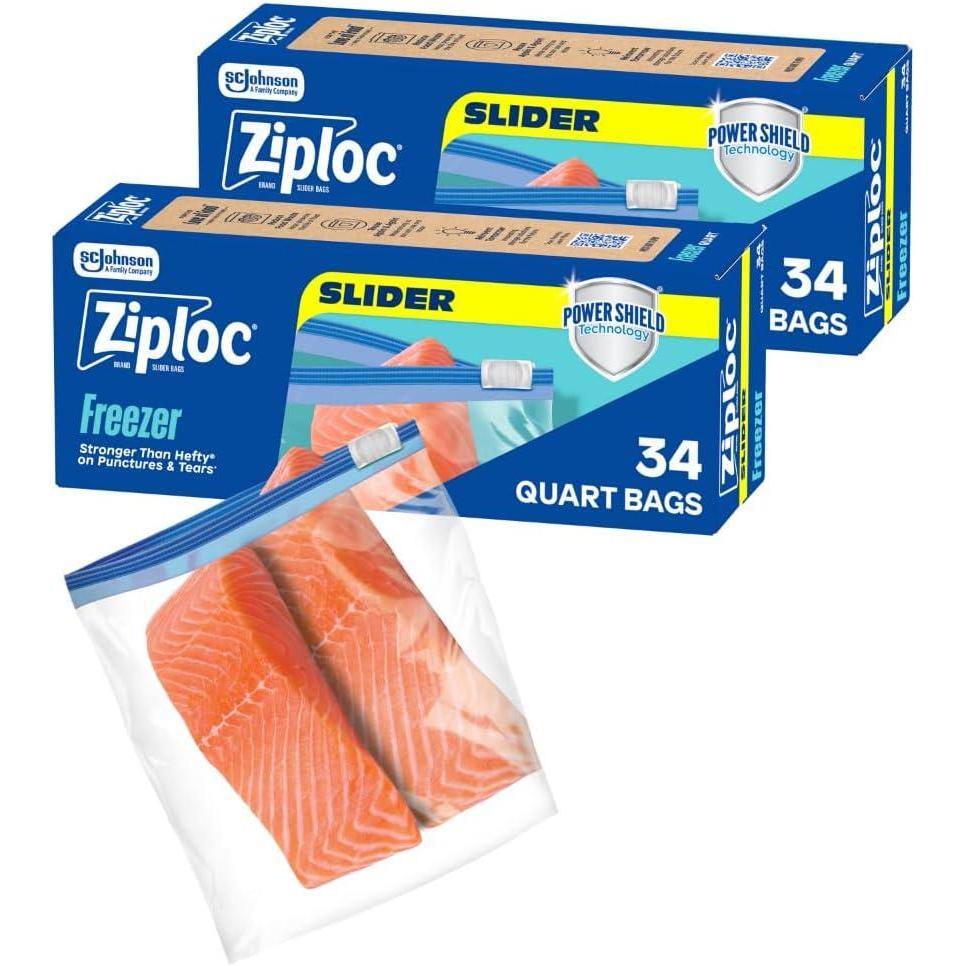 image:imageZiploc Quart Food Storage Freezer Slider Bags 136ct Total Durable 34 Count 4 Pack34 Count Pack of 2