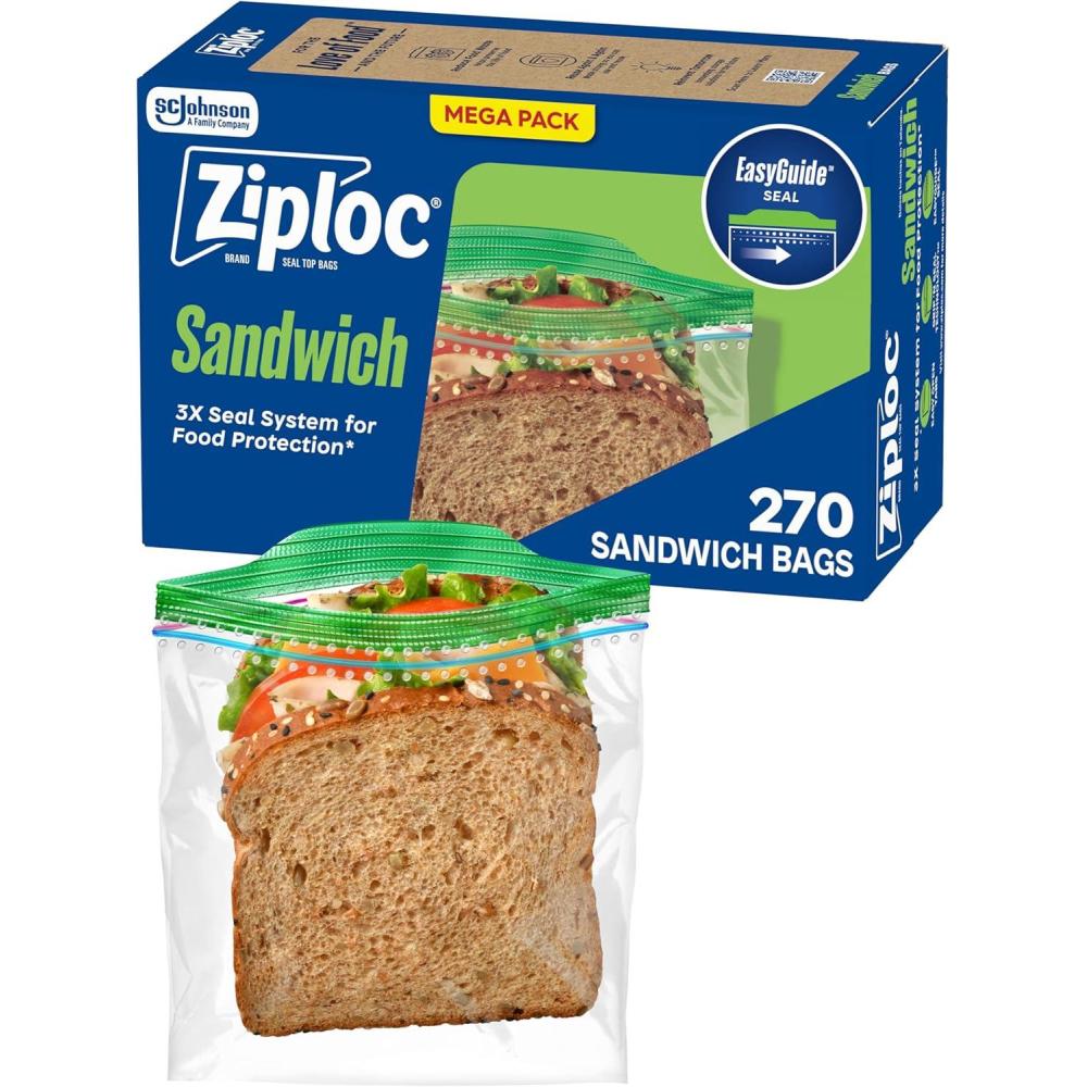 image:imageZiploc Sandwich and Snack Bags with EasyGuide Texture Plastic Storage Bags with Grip n Seal Technology 105 Bags Total270 Count