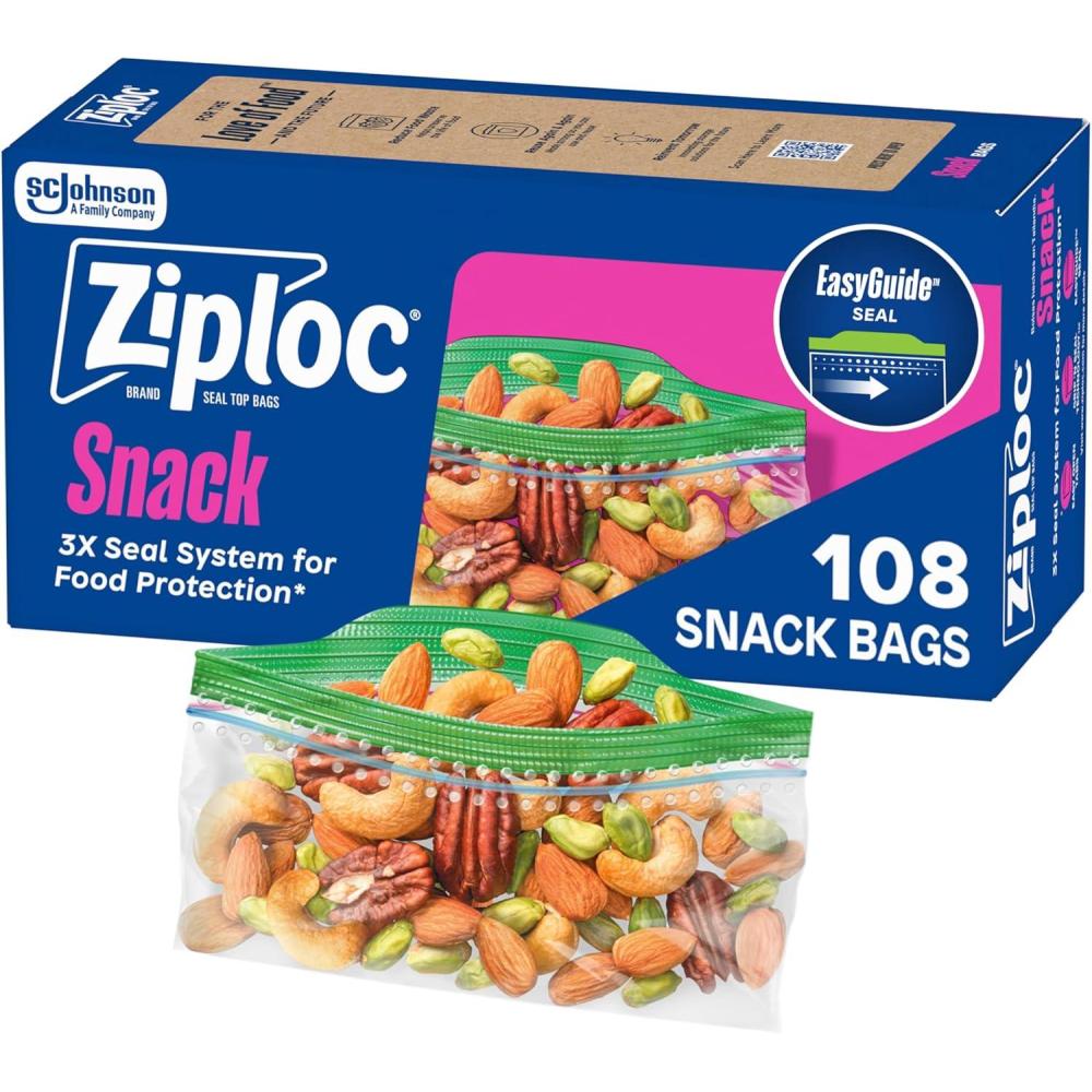 image:imageZiploc Snack Bags Easy Open and Close Small Plastic Food Storage Bags 50 Bags Total108 Count