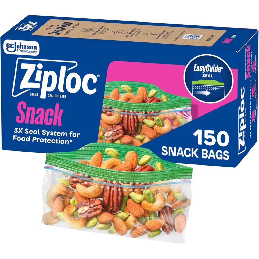 image:imageZiploc Snack Bags Easy Open and Close Small Plastic Food Storage Bags 50 Bags Total150 Count