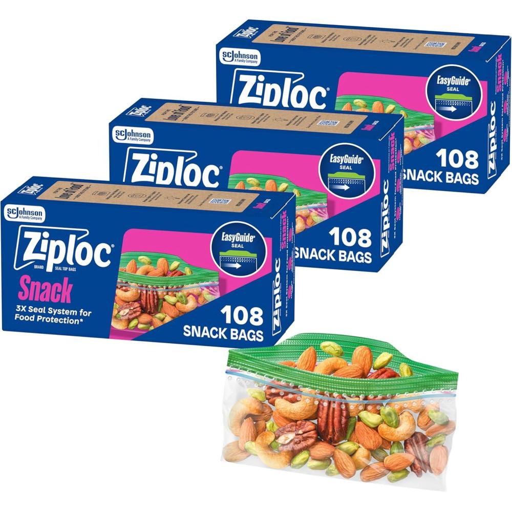 image:imageZiploc Snack Bags Easy Open and Close Small Plastic Food Storage Bags 50 Bags Total324 Count