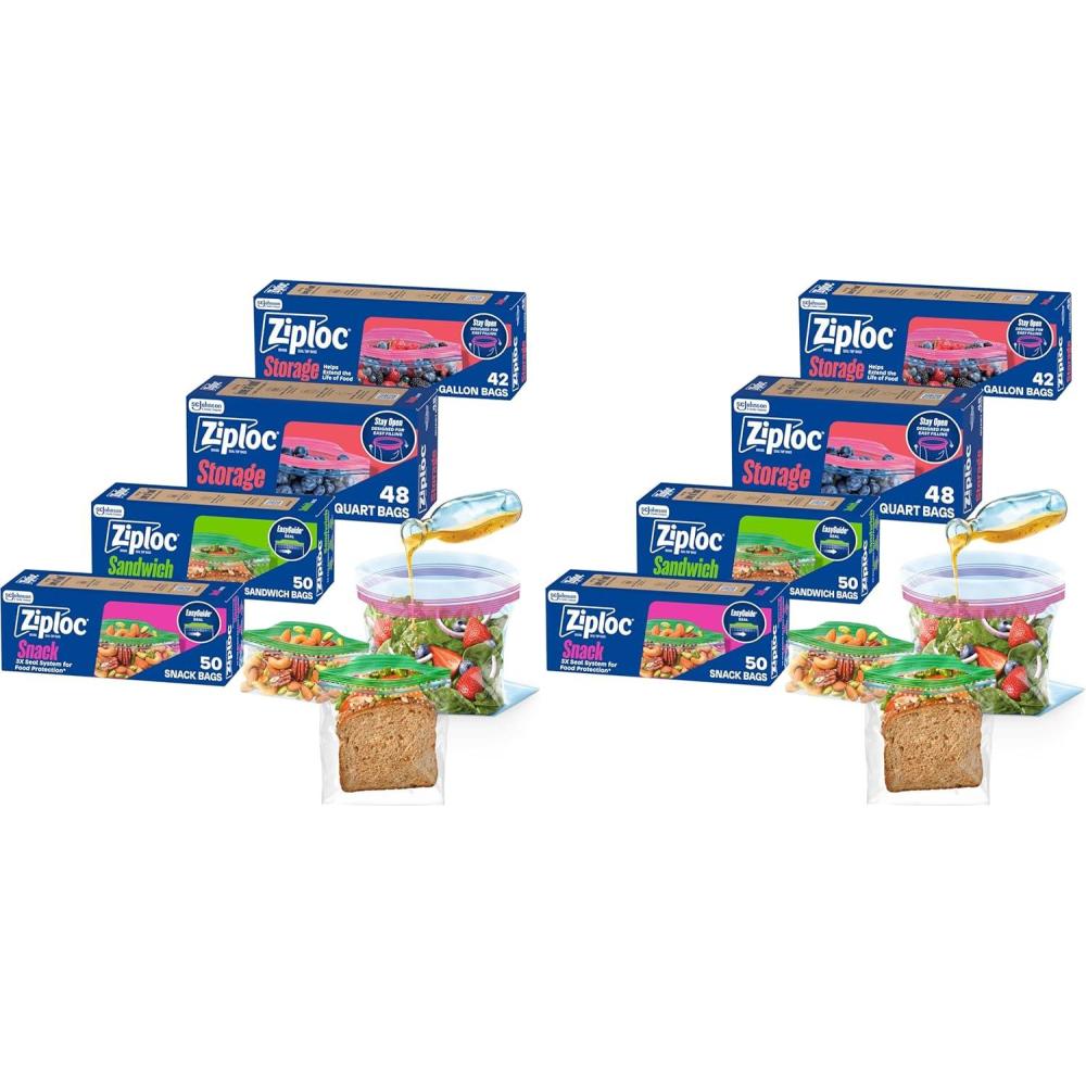 image:imageZiploc Storage Bags Variety Pack 190ct Total 42ct Storage Gallon and 48ct Storage Quart 50ct Sandwich and 50ct Snack5 inches x 5 inches Pack of 2