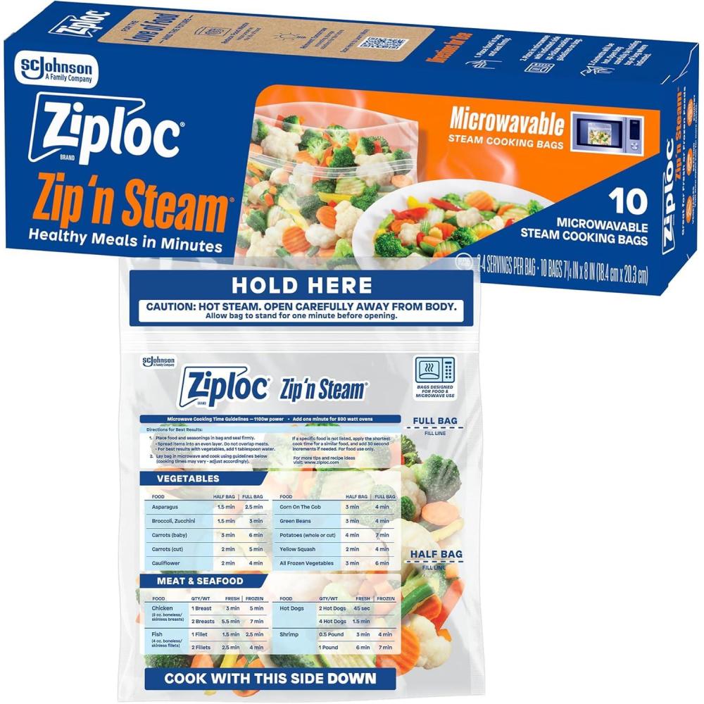 image:imageZiploc Zip n Steam Food Storage Cartons for Meal Prep Healthy Meals in Minutes Microwave Safe 10 Count