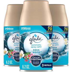 Glade Automatic Spray Air Freshener Refill, Scented Air Freshener for Home and Bathroom, Clean Linen, 6.2 Oz, 3 Count(Aqua Waves)